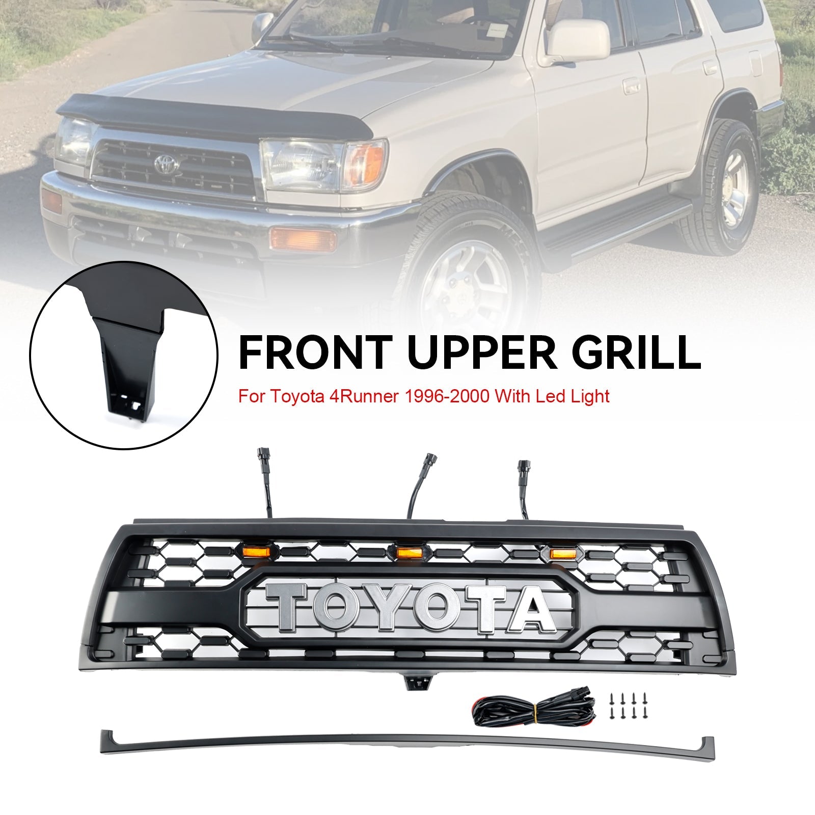 1996-2000 Toyota 4Runner With Led Matte Black Front Bumper Grill Grille