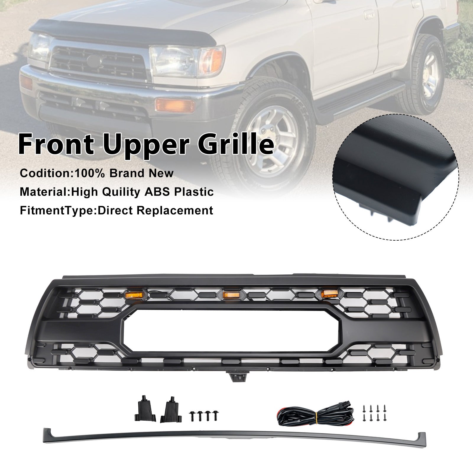 1996-2000 Toyota 4Runner With Led Matte Black Front Bumper Grill Grille