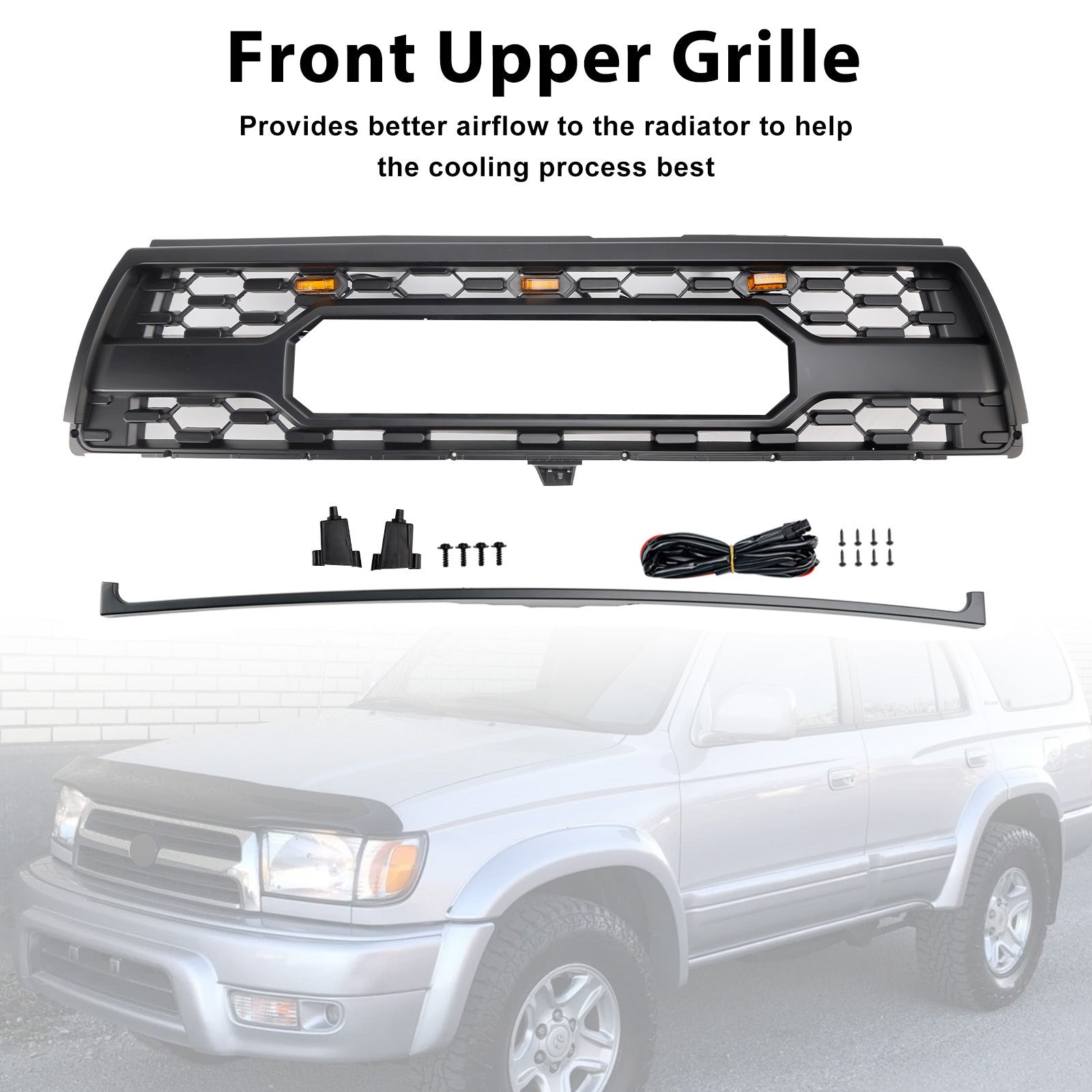 1996-2000 Toyota 4Runner With Led Matte Black Front Bumper Grill Grille
