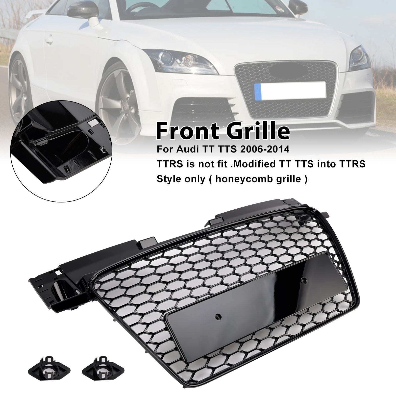 Audi TT TTS 2006-2014 RS Style Front Honeycomb Grille Grill Gloss Black Generic