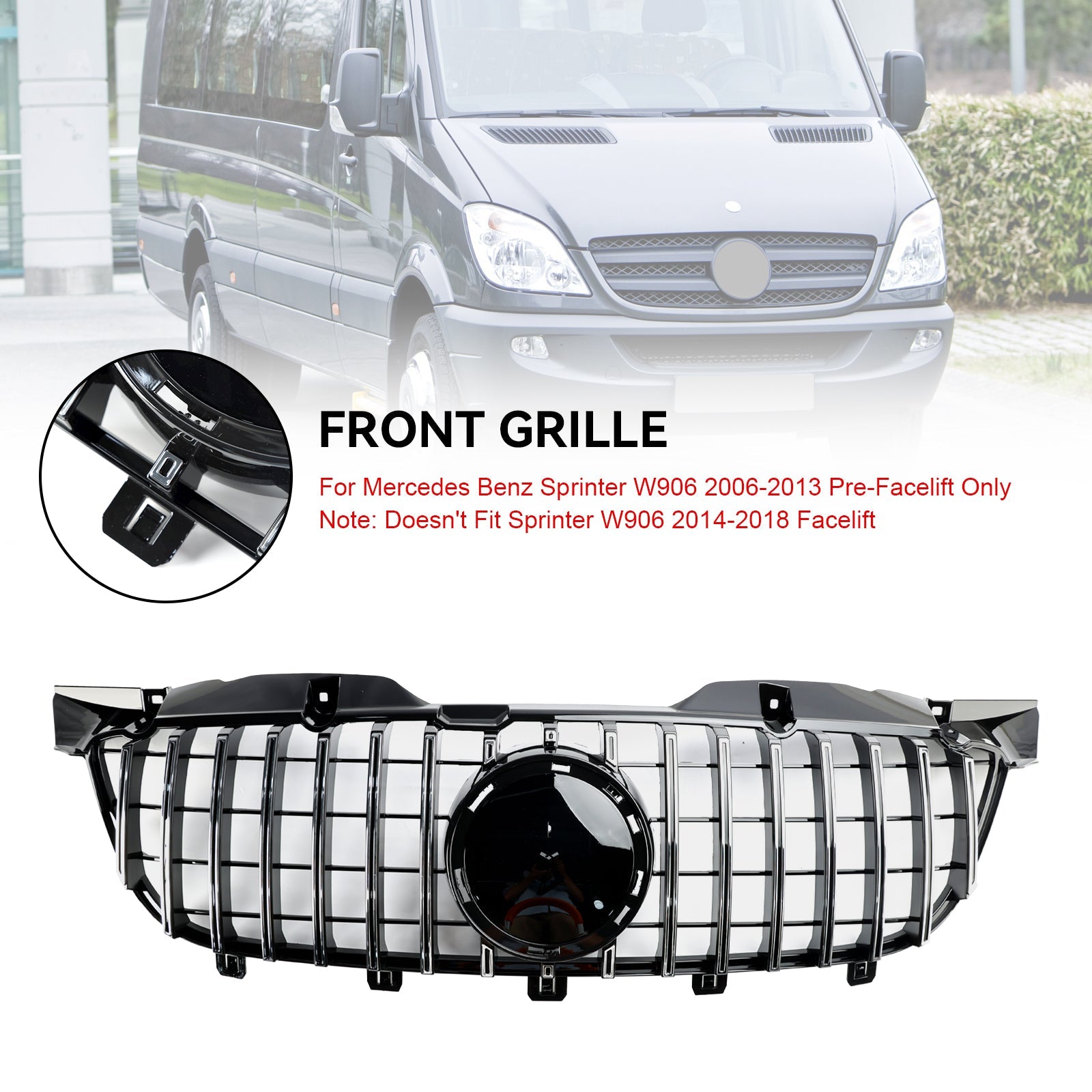 2006 2007 2008 2009 2010 2011 2012 2013 Mercedes Benz Sprinter W906 Front Bumper Grill Grille Chrome