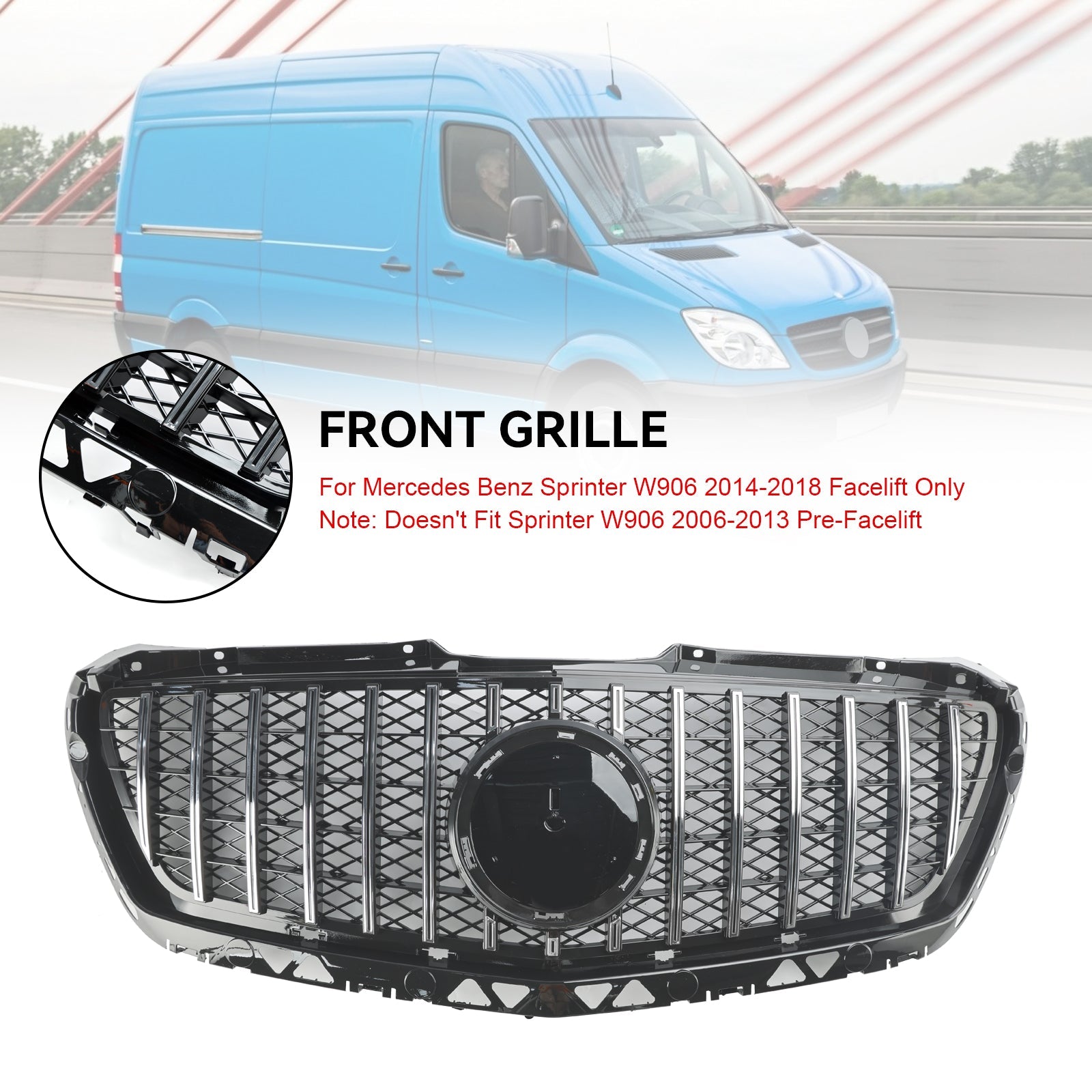 2014-2018 Mercedes Benz Sprinter W906 Front Bumper Grill Grille Chrome