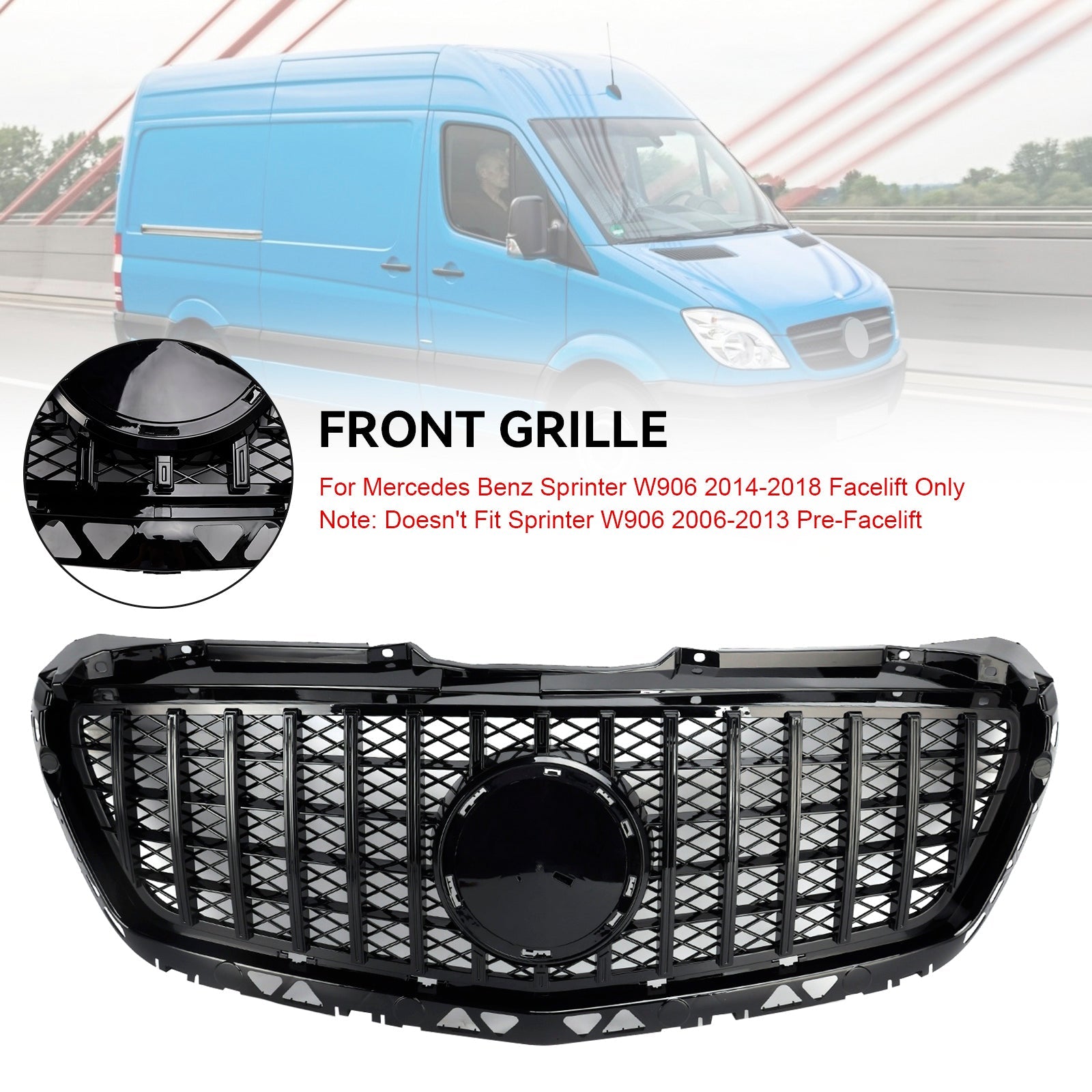 2014-2018 Mercedes Benz Sprinter W906 Front Bumper Grille Grill Black