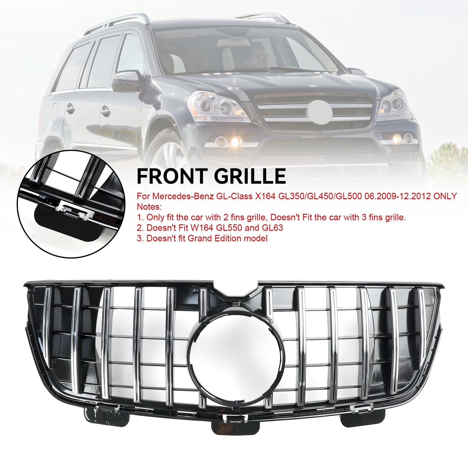 2010-2012 Mercedes-Benz GL X164 GL450 GL500 Front Bumper Grill Grille Chrome