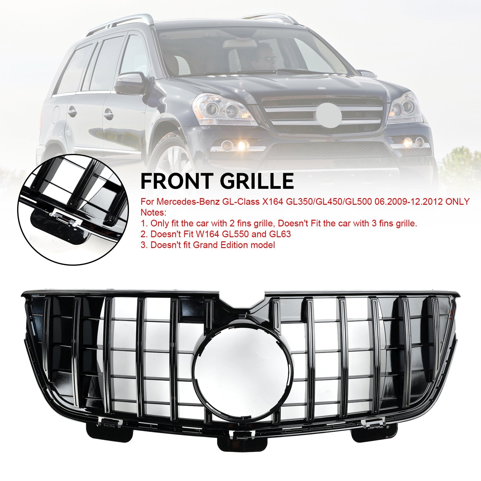 2010-2012 Mercedes-Benz GL X164 GL450 GL500 Front Bumper Grill Grille Chrome