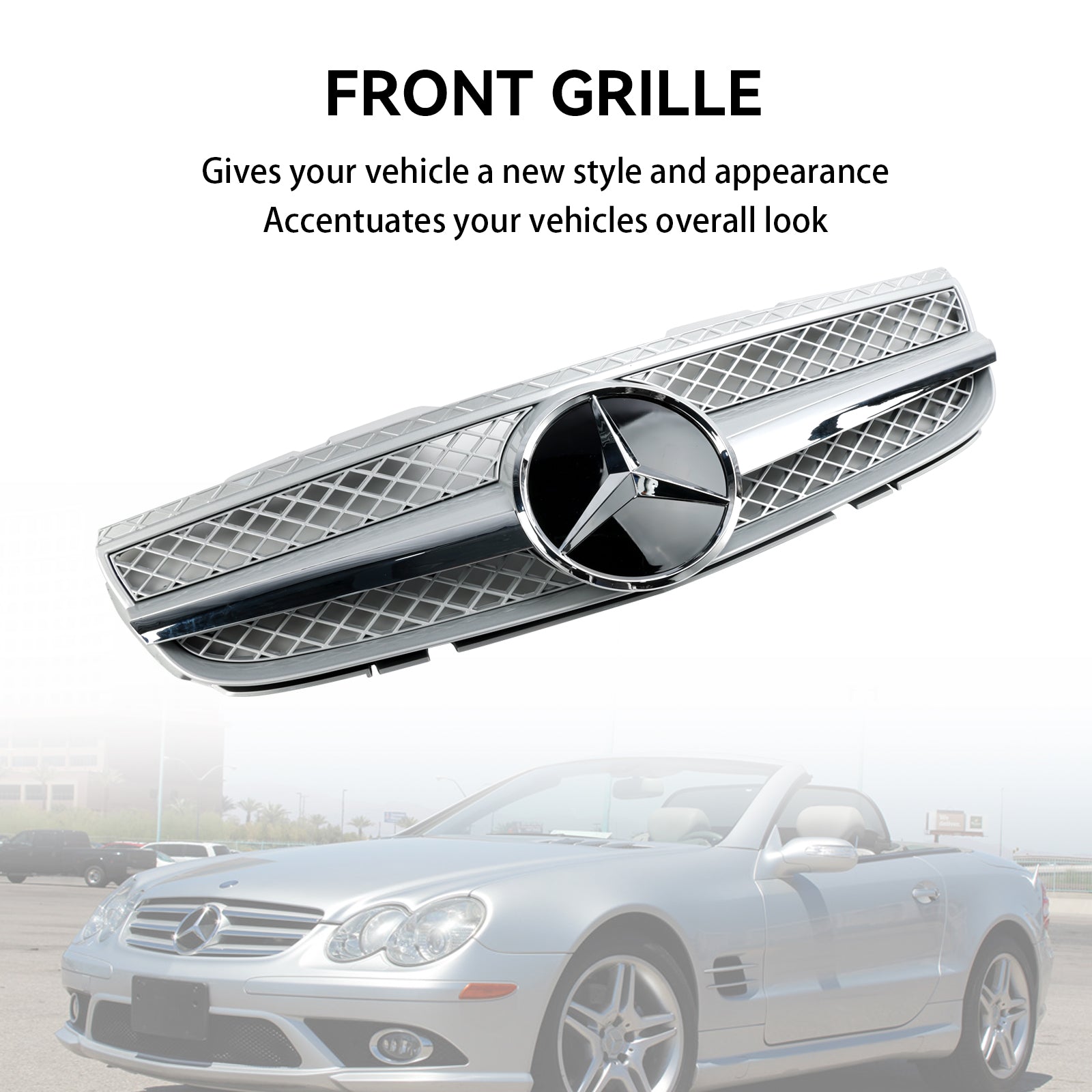 R230 SL550 SL600 2007-2008 Mercedes Benz 1 Fin Star Front Bumper Upper Grill