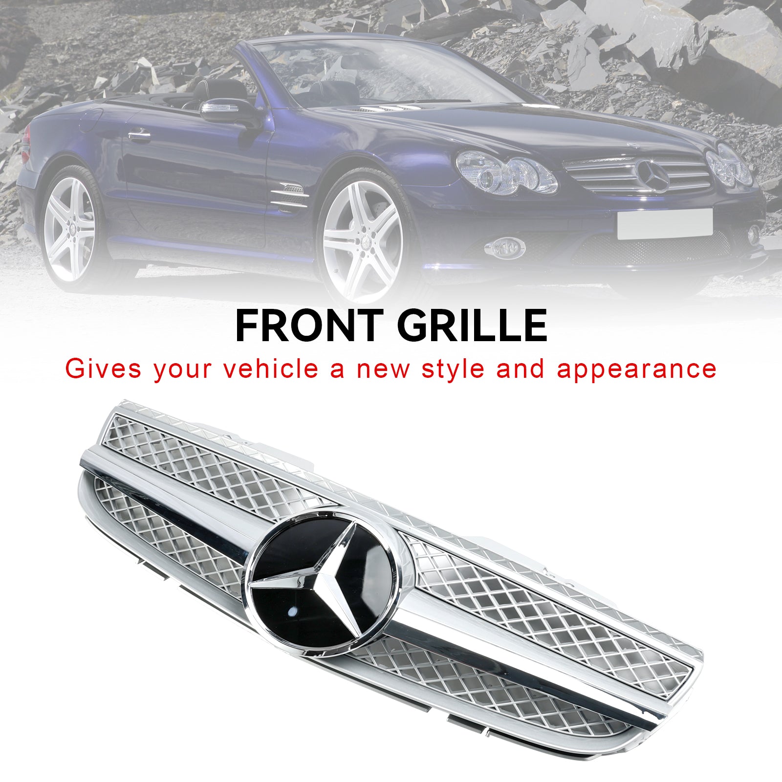 R230 SL550 SL600 2007-2008 Mercedes Benz 1 Fin Star Front Bumper Upper Grill