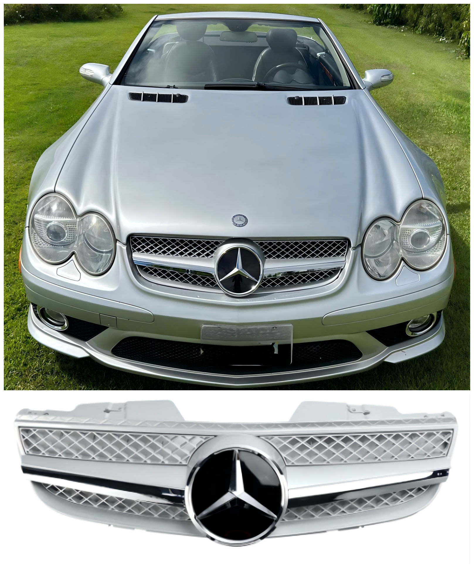 R230 SL550 SL600 2007-2008 Mercedes Benz 1 Fin Star Front Bumper Upper Grill