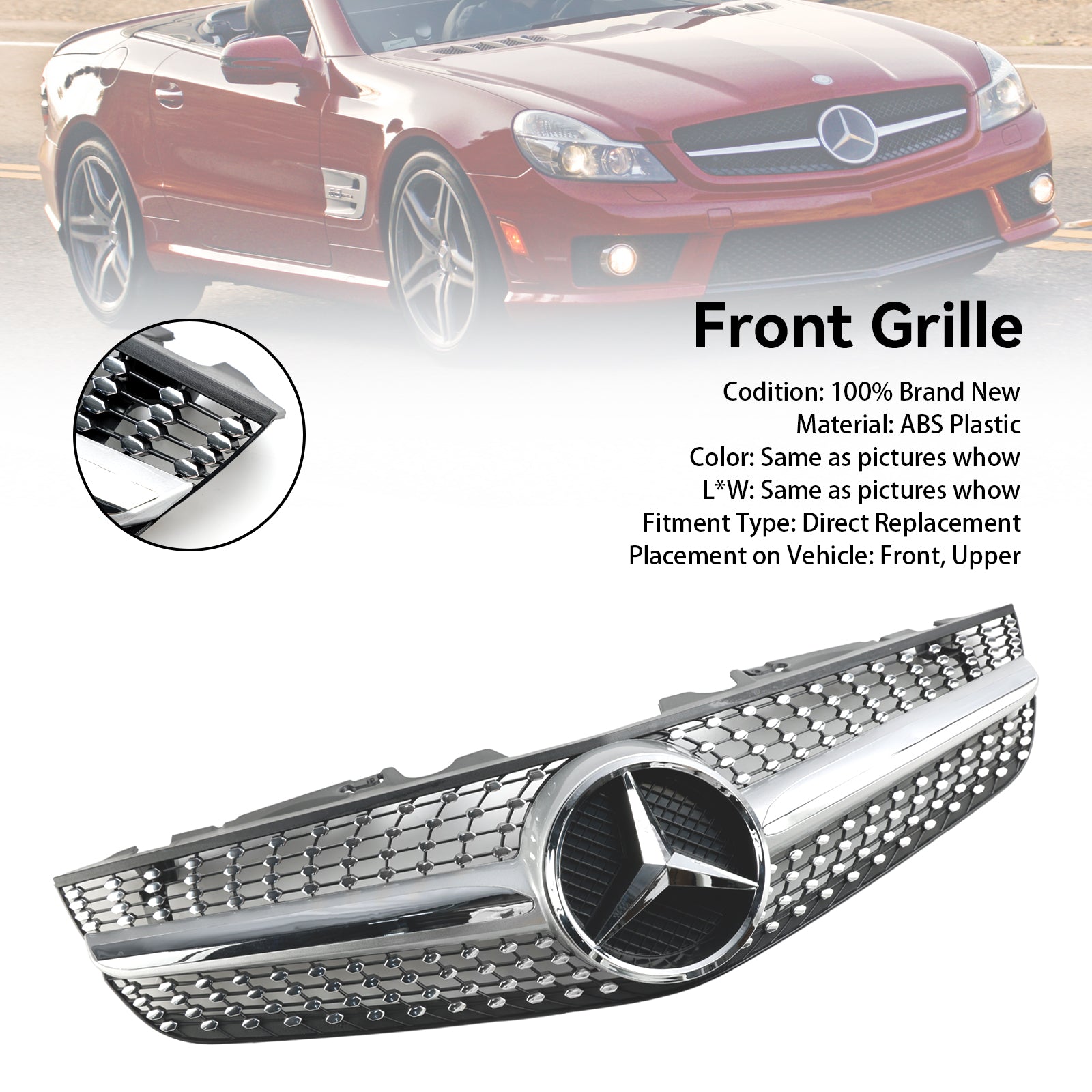 2009-2012 Mercedes Benz SL-Class R230 SL550 SL600 Front Bumper Upper Grill
