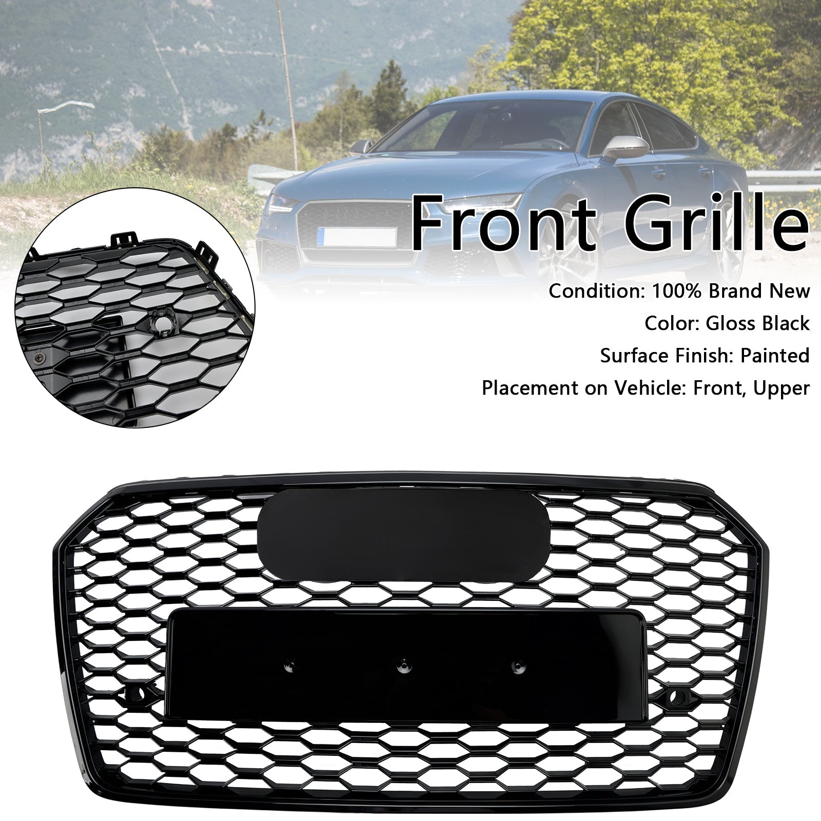 2016-2018 Audi A7 C7 S7 RS7 Style Honeycomb Front Bumper Grille Grill Black