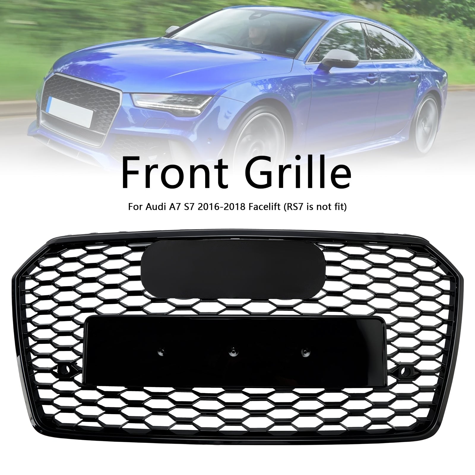 2016-2018 Audi A7 C7 S7 RS7 Style Honeycomb Front Bumper Grille Grill Black