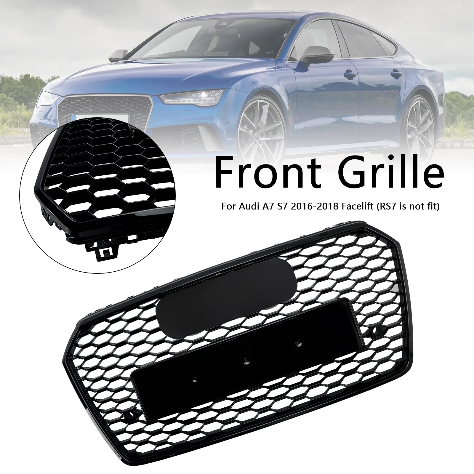 2016-2018 Audi A7 C7 S7 RS7 Style Honeycomb Front Bumper Grille Grill Black