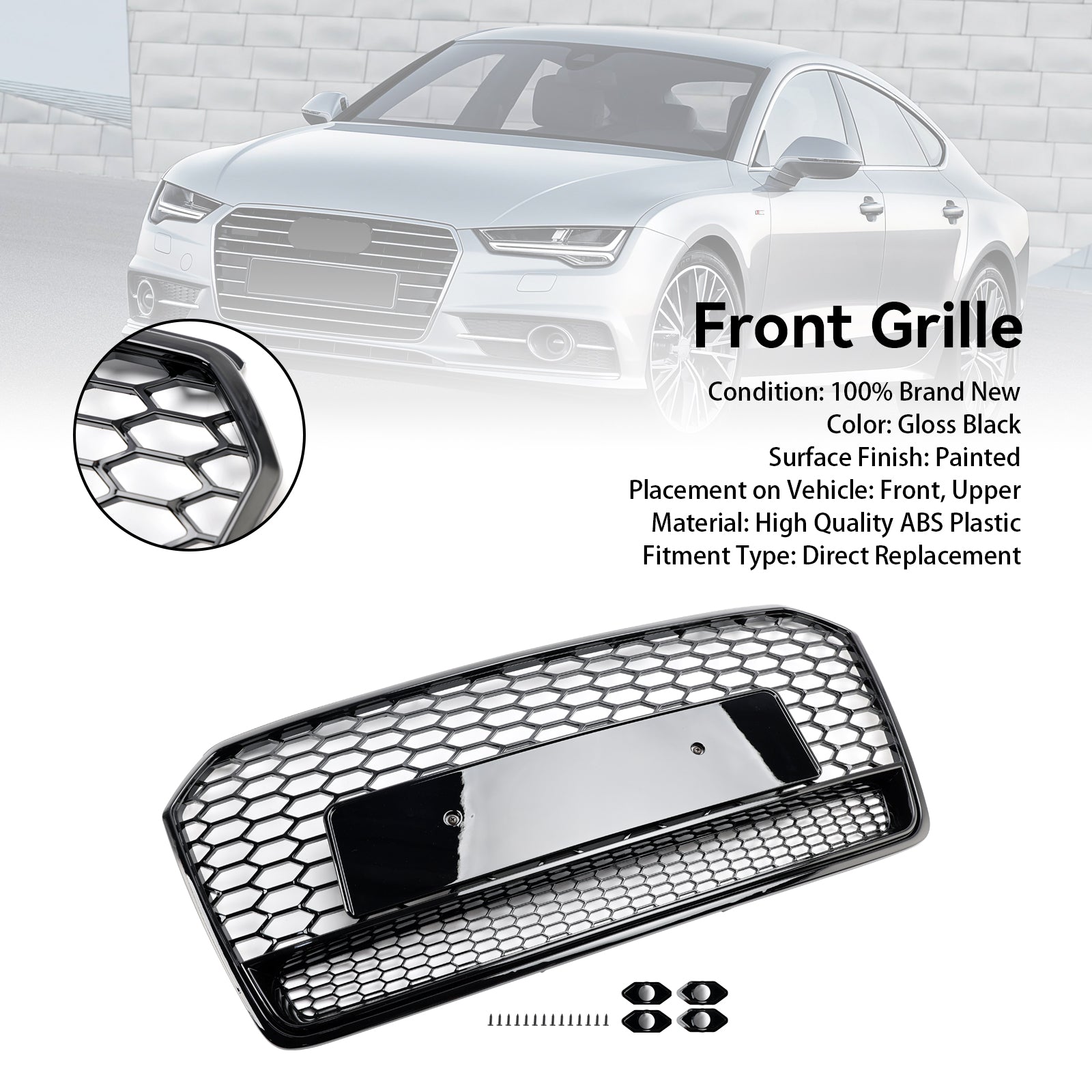 Audi A7 C7 S7 2016-2018 RS7 Style Honeycomb Front Bumper Grill Grille Black