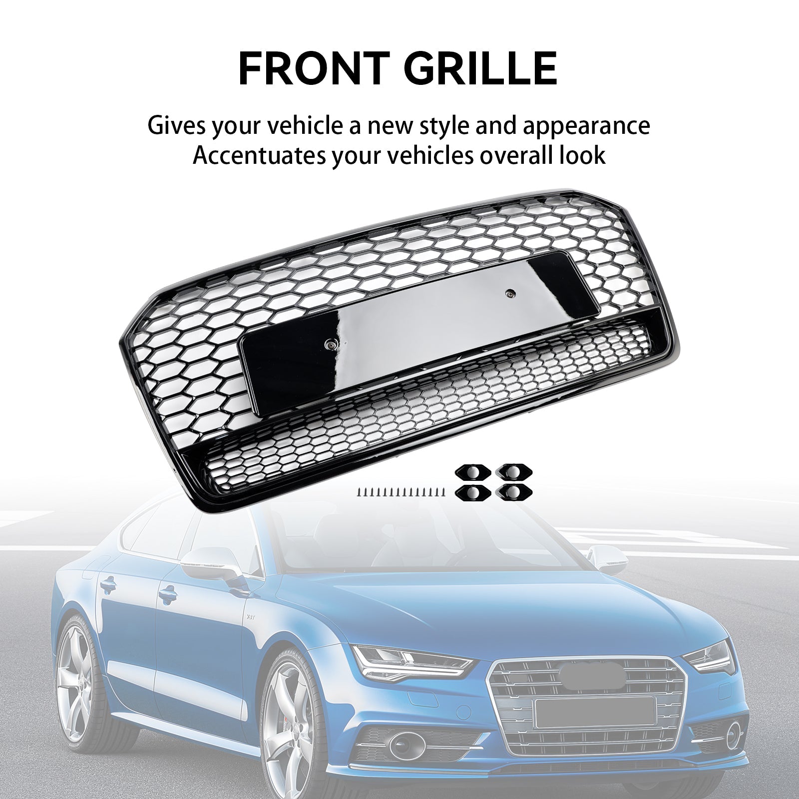 2016 2017 2018 Audi A7 C7 S7 RS7 Style Honeycomb Front Bumper Grill Grille Black