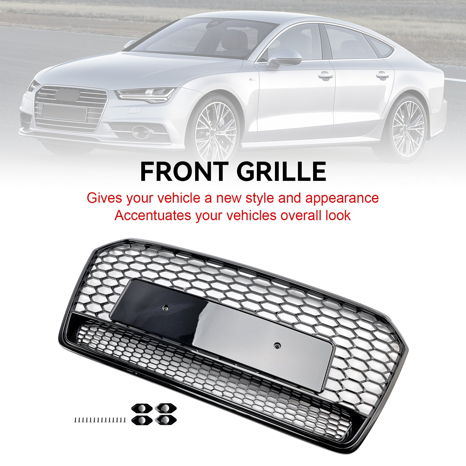 Audi A7 C7 S7 2016-2018 RS7 Style Honeycomb Front Bumper Grill Grille Black