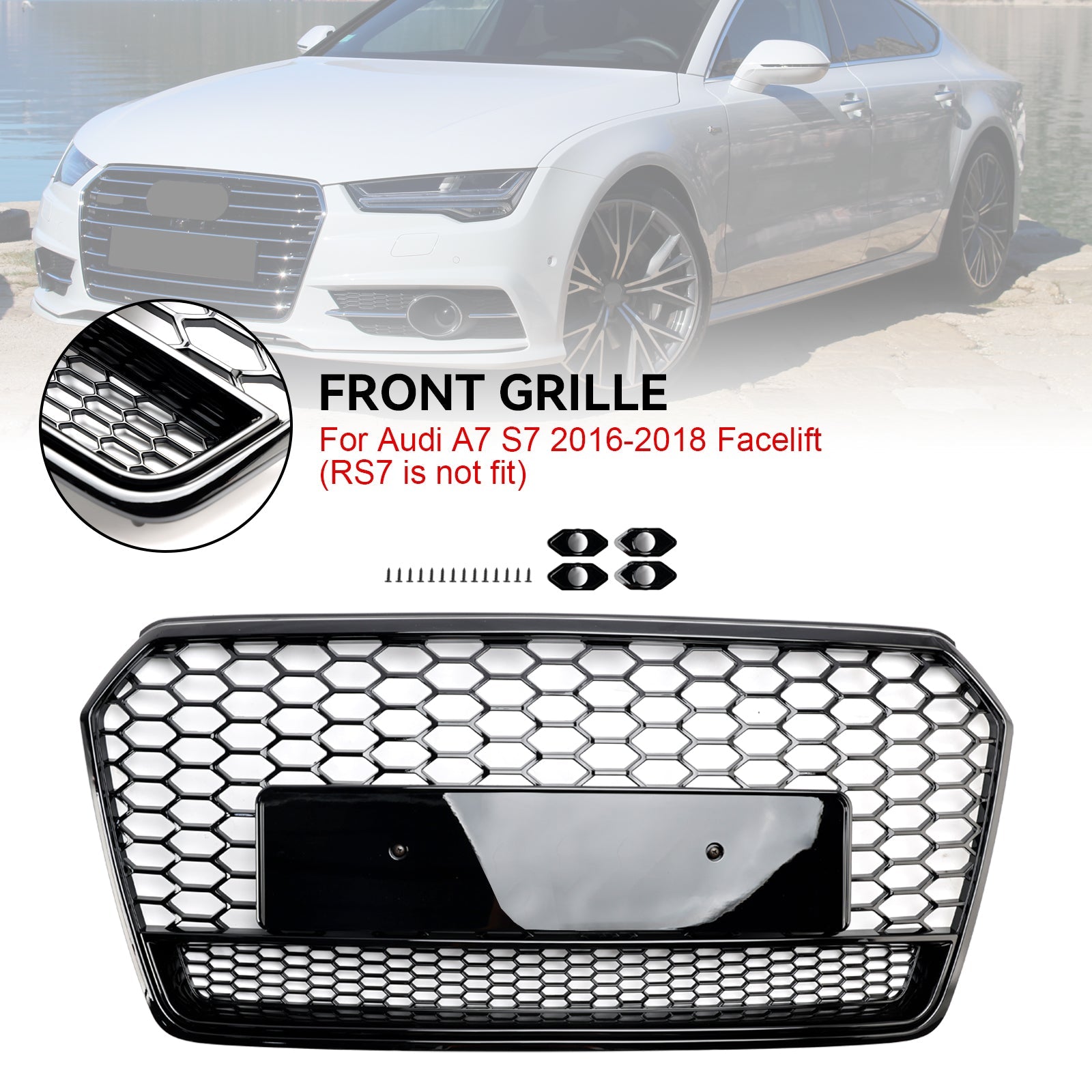 Audi A7 C7 S7 2016-2018 RS7 Style Honeycomb Front Bumper Grill Grille Black