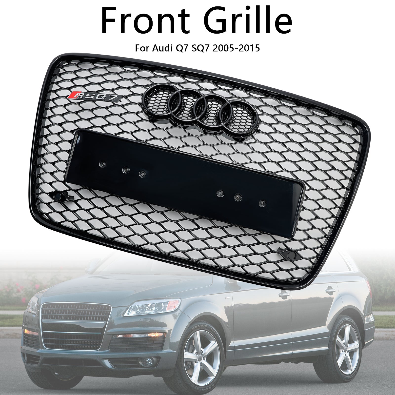 Audi Q7 2005-2015 Gloss Black Front Bumper Radiator Vent Mesh Grille Grill