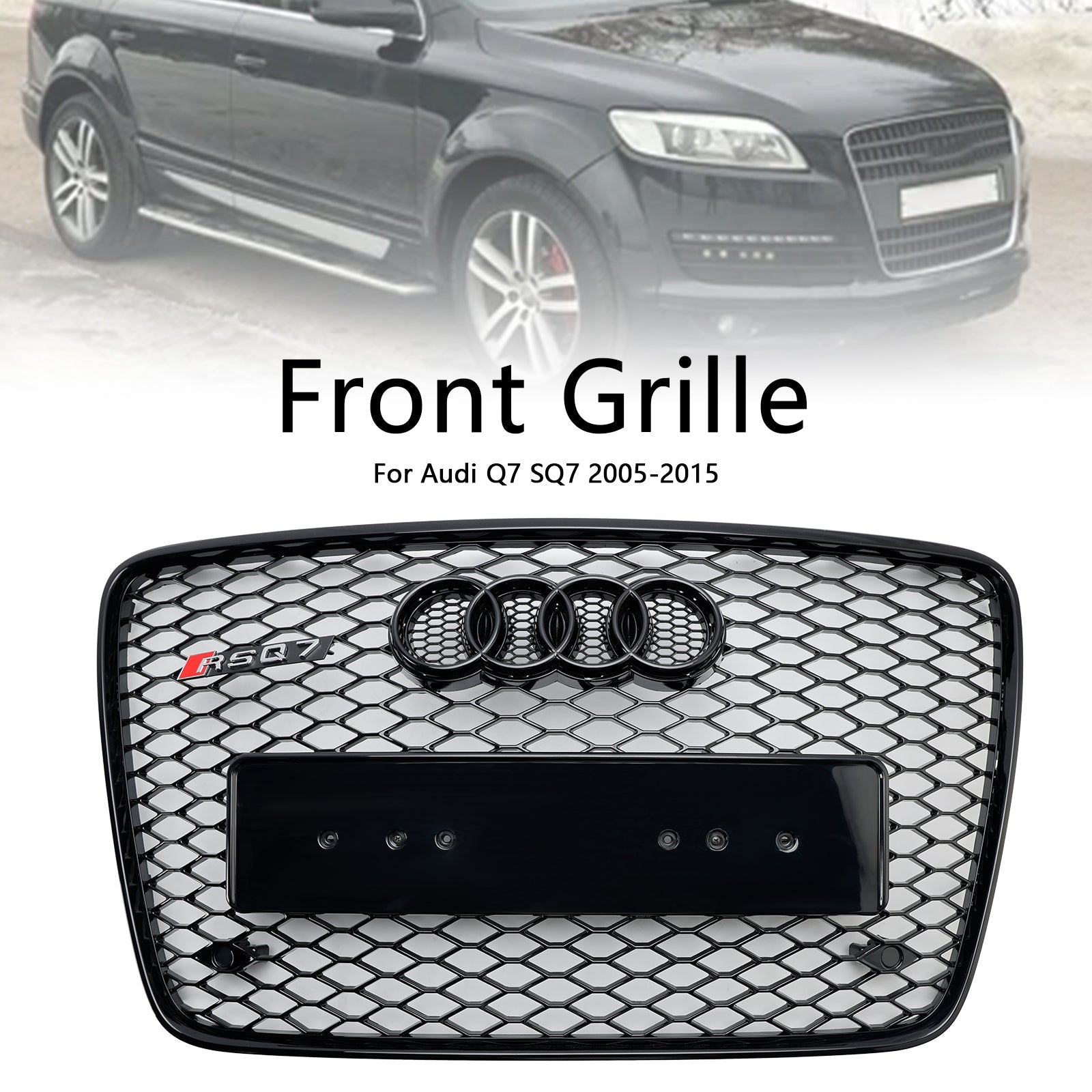 Audi Q7 2005-2015 Gloss Black Front Bumper Radiator Vent Mesh Grille Grill