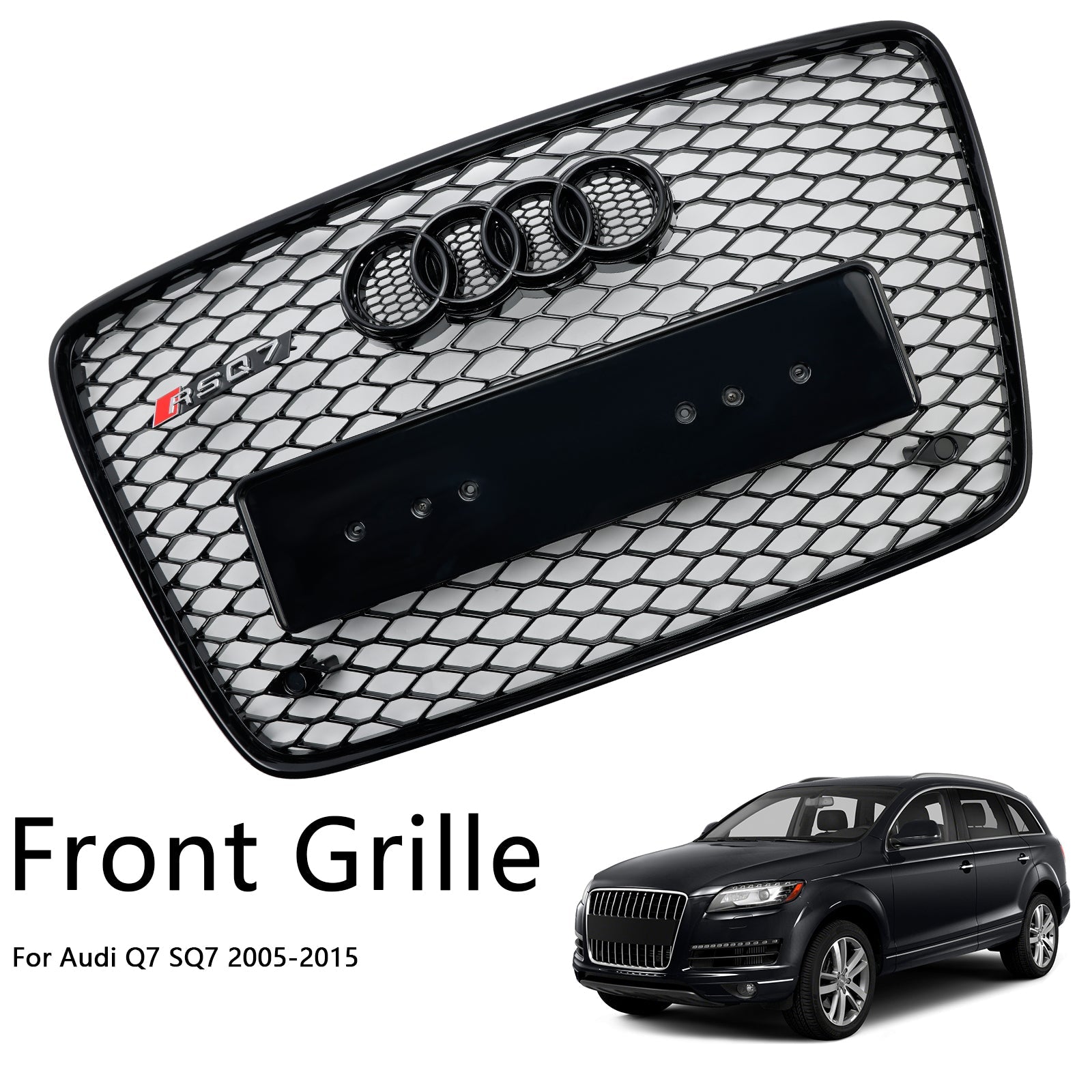 Audi Q7 2005-2015 Gloss Black Front Bumper Radiator Vent Mesh Grille Grill