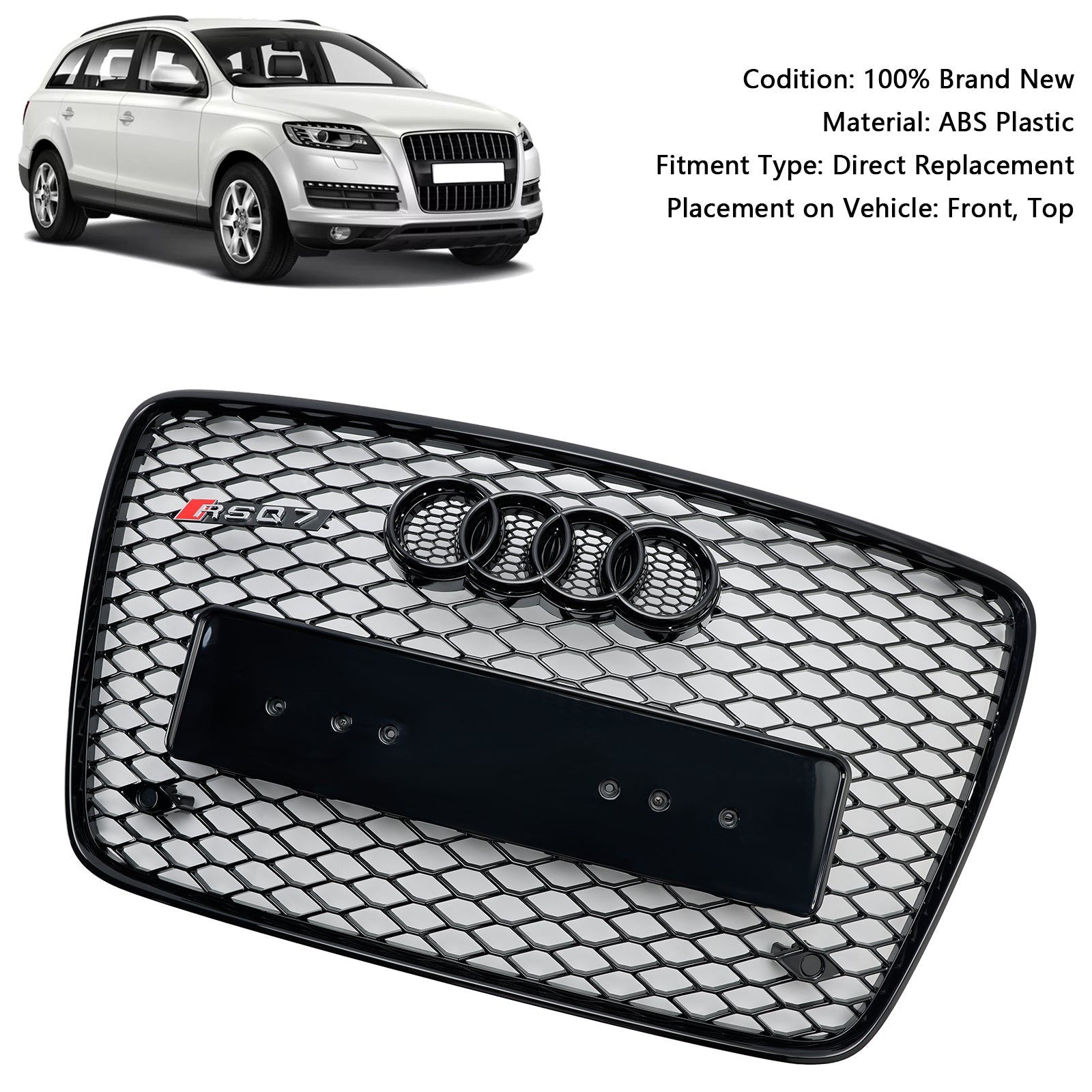Audi Q7 2005-2015 Gloss Black Front Bumper Radiator Vent Mesh Grille Grill