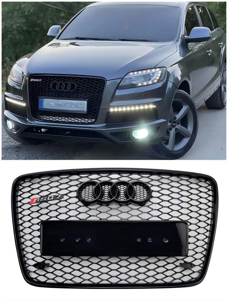 Audi Q7 2005-2015 Gloss Black Front Bumper Radiator Vent Mesh Grille Grill