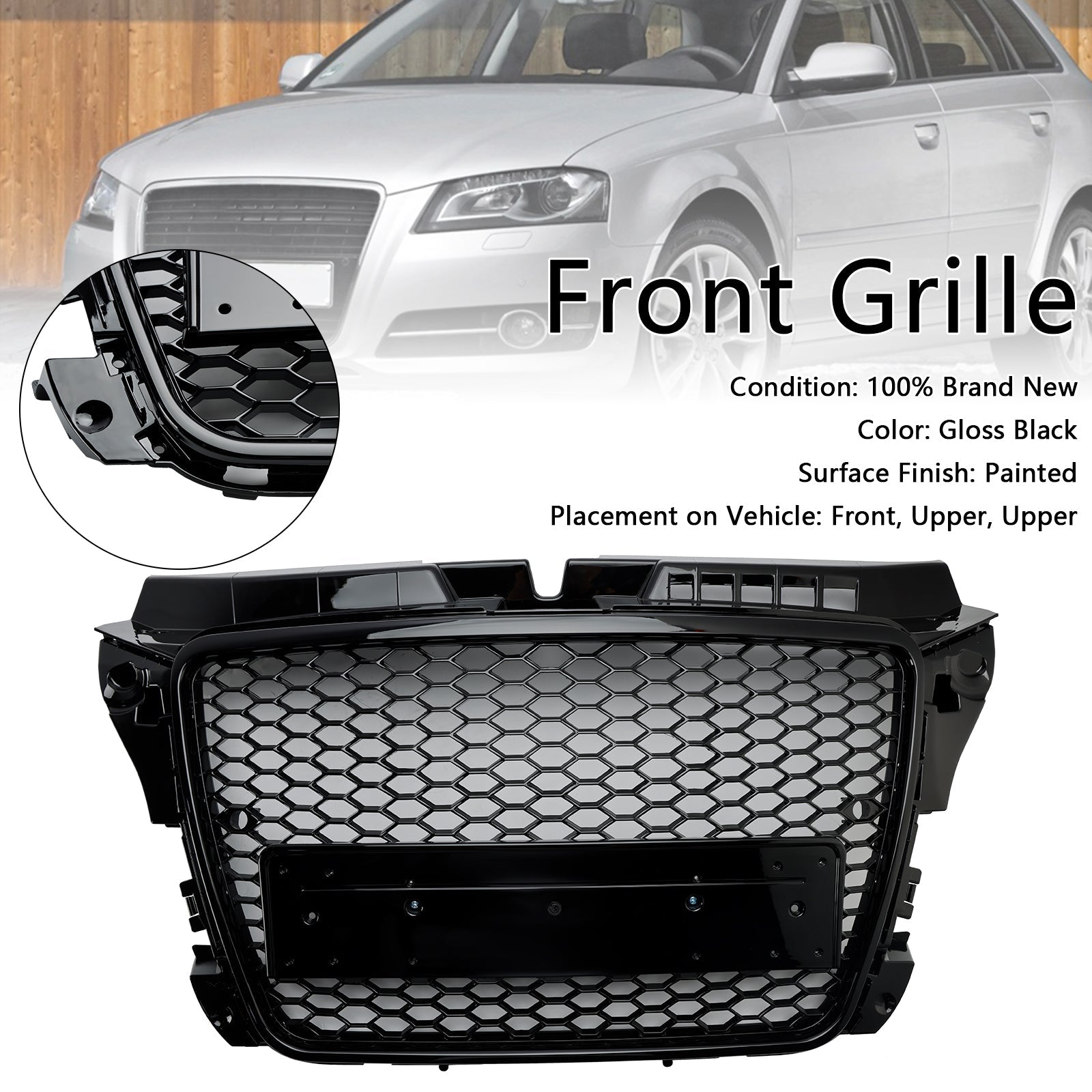 RS3 Style 2008 2009 2010 2011 2012 2013 Audi A3 8P Honeycomb Front Bumper Grille Grill