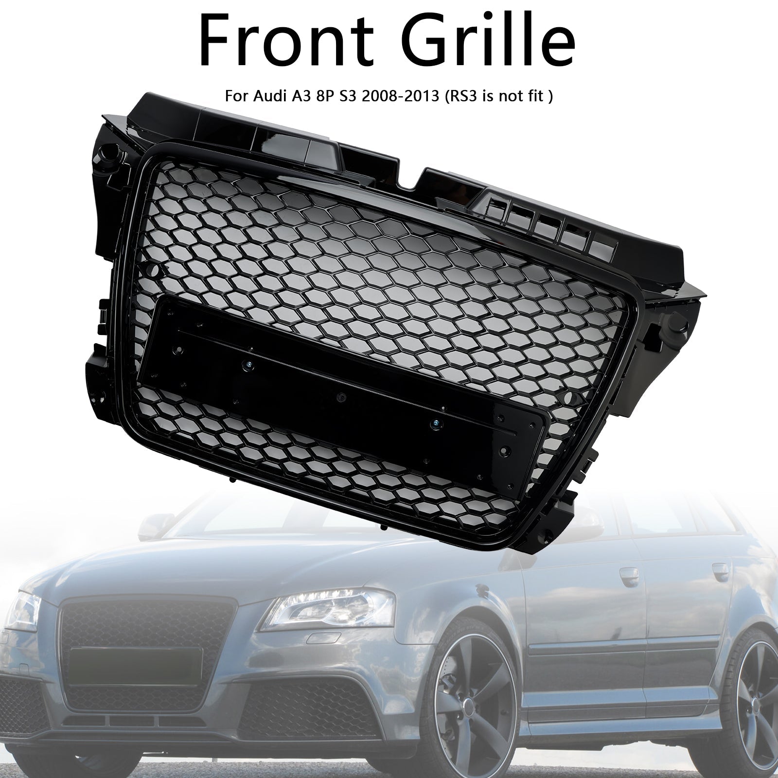 RS3 Style 2008 2009 2010 2011 2012 2013 Audi A3 8P Honeycomb Front Bumper Grille Grill