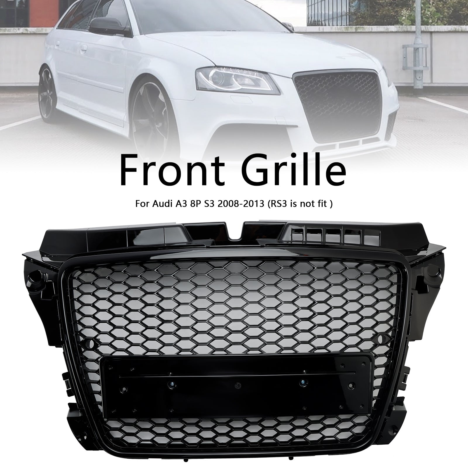 2008 2009 2010 2011 2012 2013 Audi A3 8P RS3 Style Honeycomb Front Bumper Grille Grill