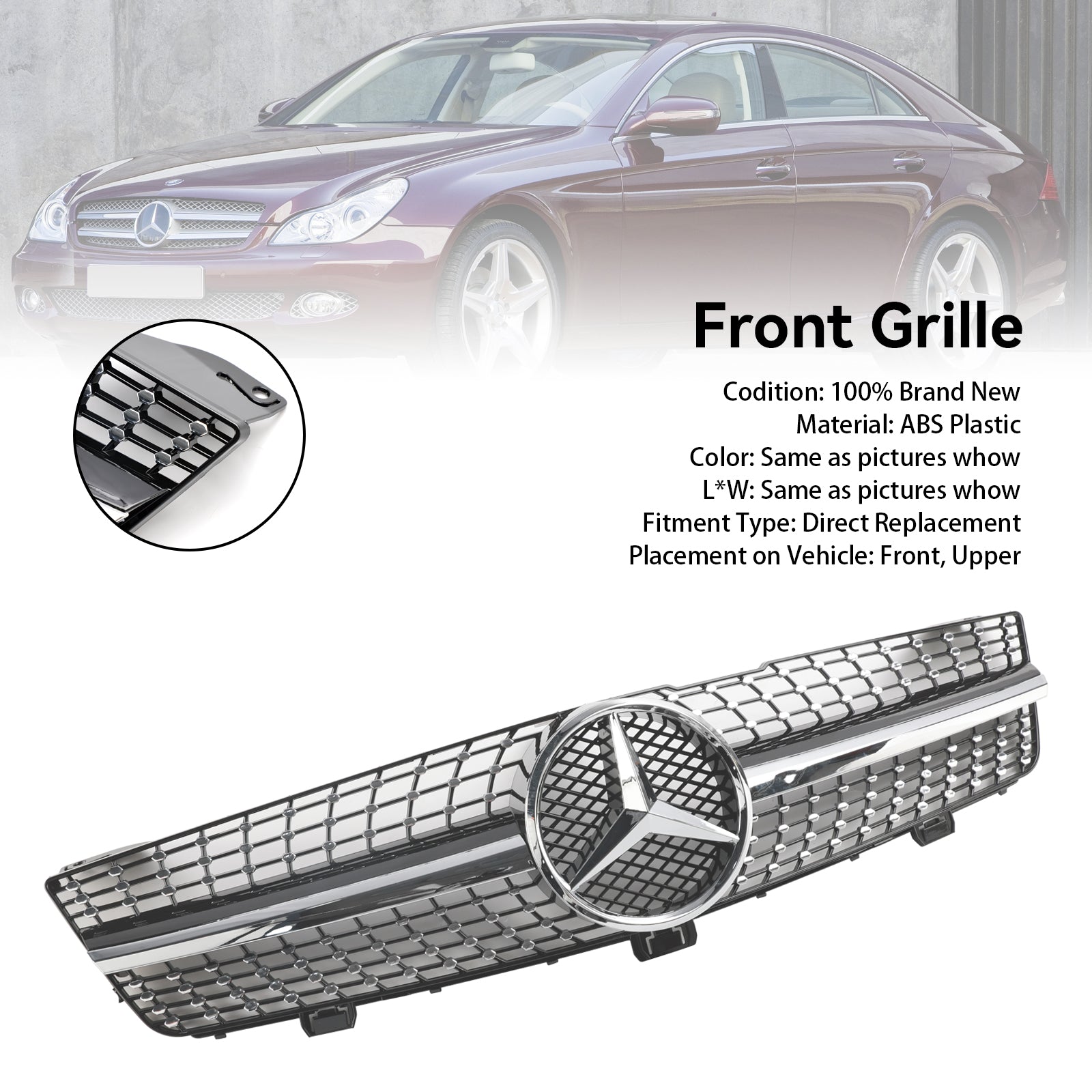 2008 2009 2010 Mercedes-Benz CLS-Class W219 C219 CLS500 Diamond Front Radiator Grille Grill