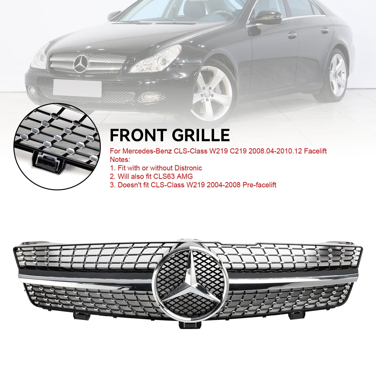 2008 2009 2010 Mercedes-Benz CLS-Class W219 C219 CLS500 Diamond Front Radiator Grille Grill