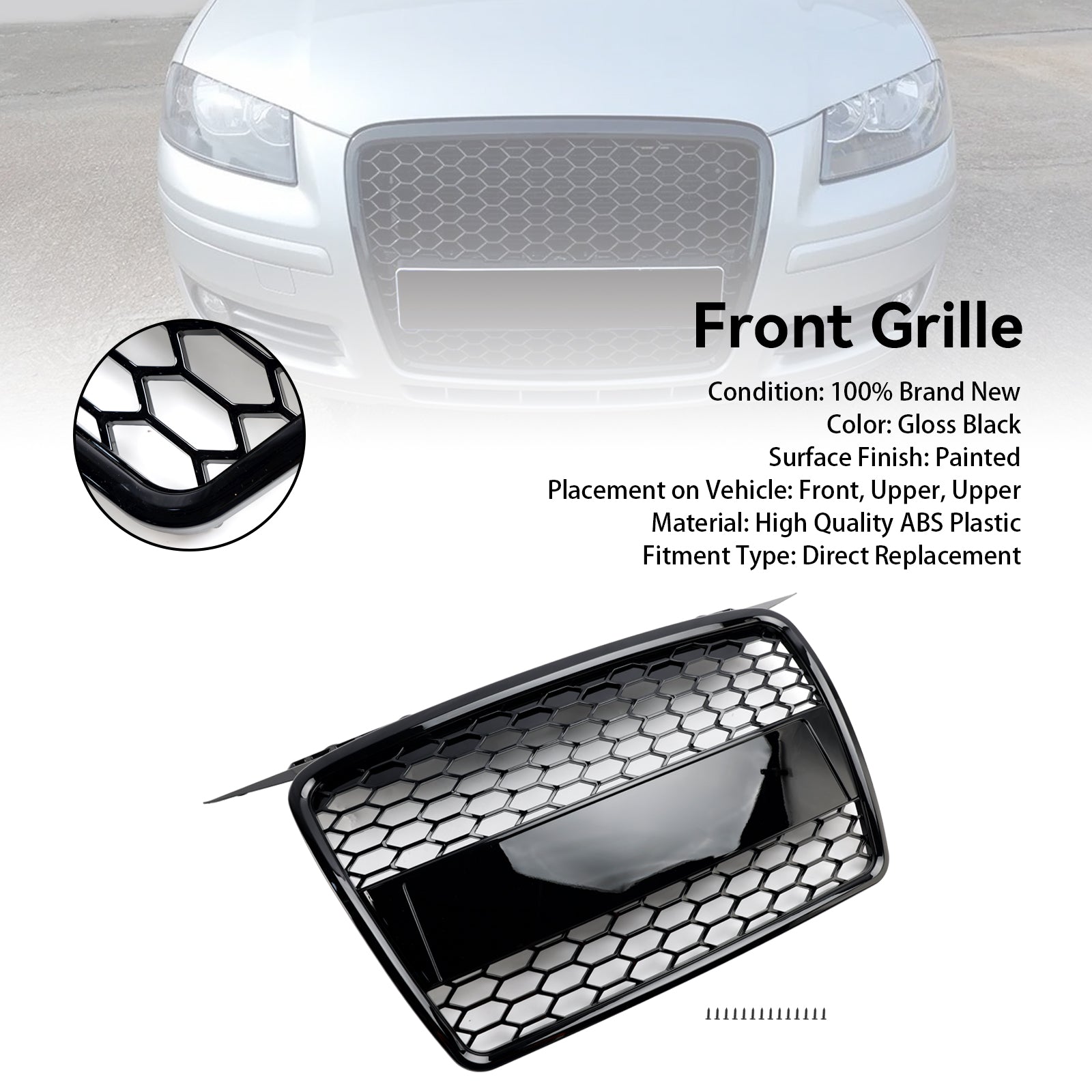 2004 2005 2006 2007 2008 Audi A3 8P Pre-Facelift RS3 Style Front Bumper Grill Grille 8P4853651A
