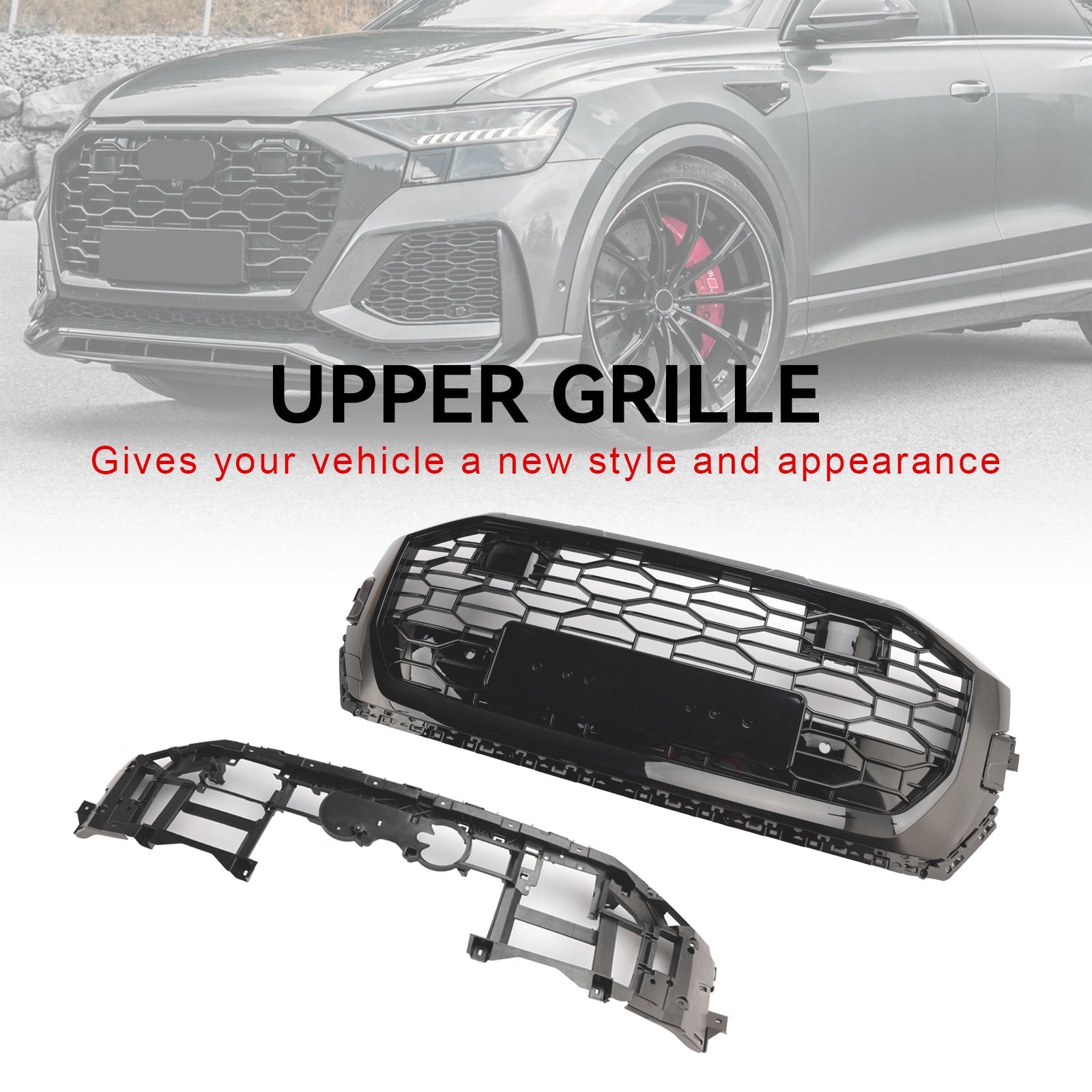 2019-2023 Audi Q8/SQ8 RSQ8 Style Gloss Black Front Honeycomb Mesh Grille
