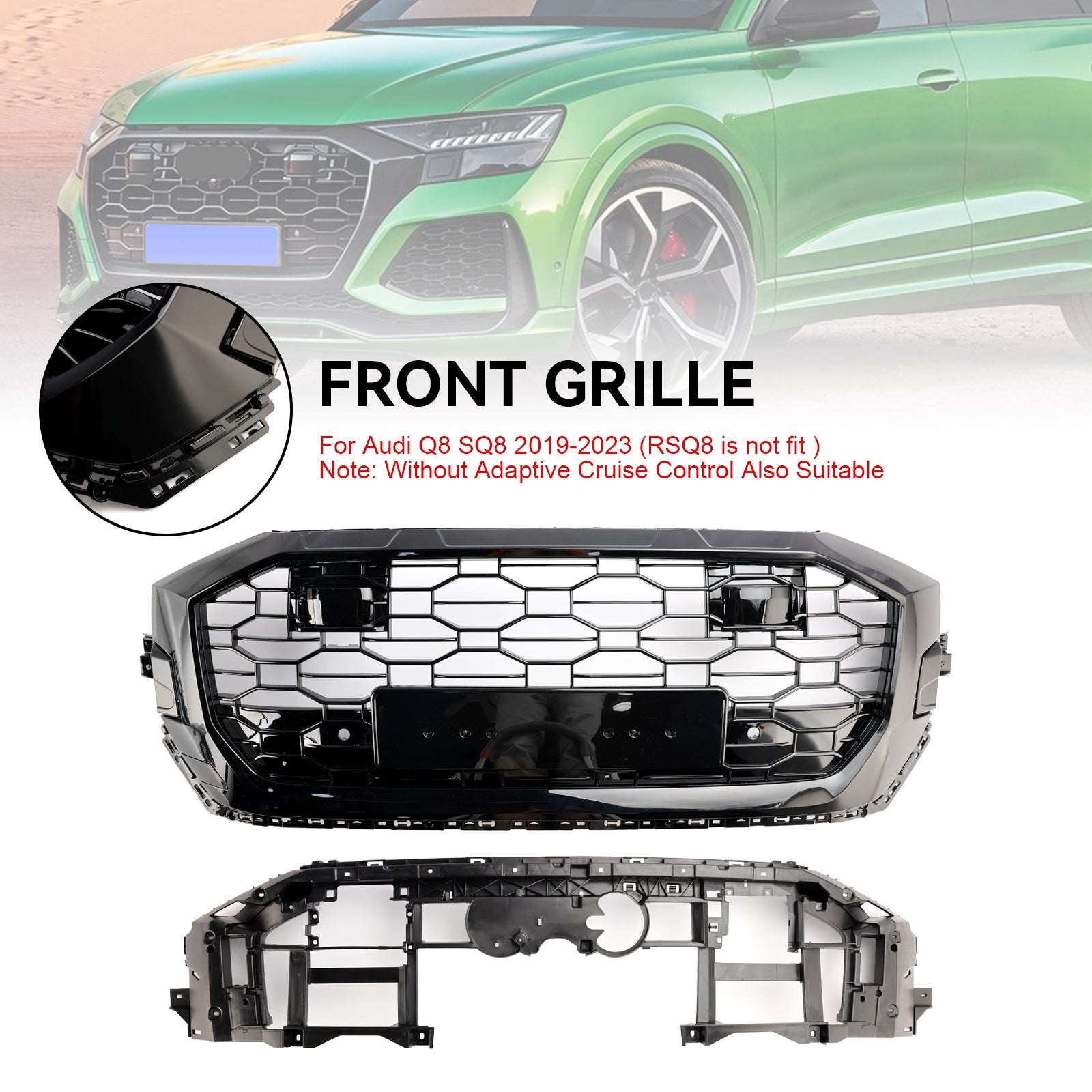 2019-2023 Audi Q8/SQ8 RSQ8 Style Gloss Black Front Honeycomb Mesh Grille