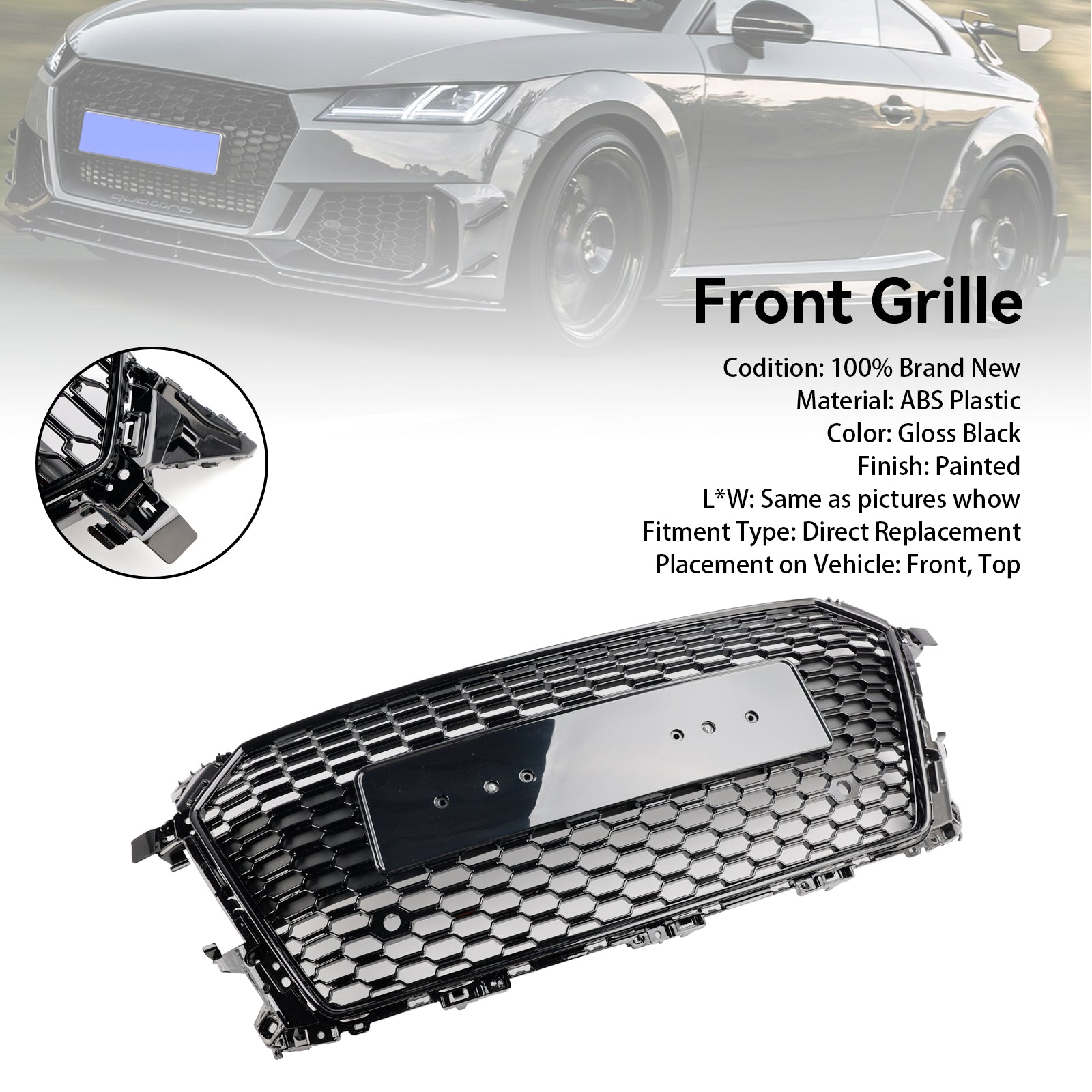 2014 2015 2016 2017 2018 2019 2020 2021 2022 2023 Audi TT MK3 FV 8S RS Style Front Honeycomb Grille Grill