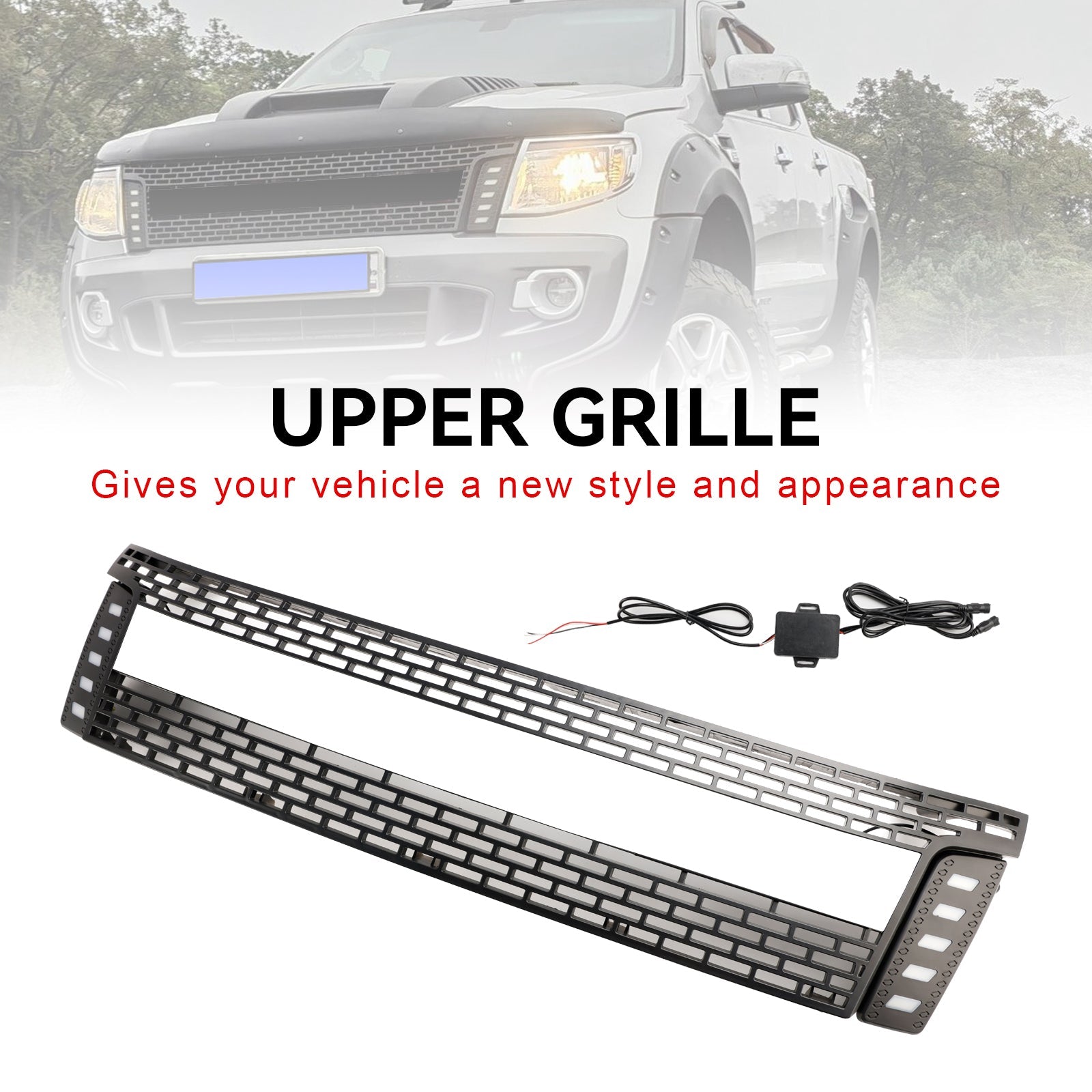 2012-2014 Ford Ranger T6 w/ LED Light Matt Black Front Bumper Grill Grille