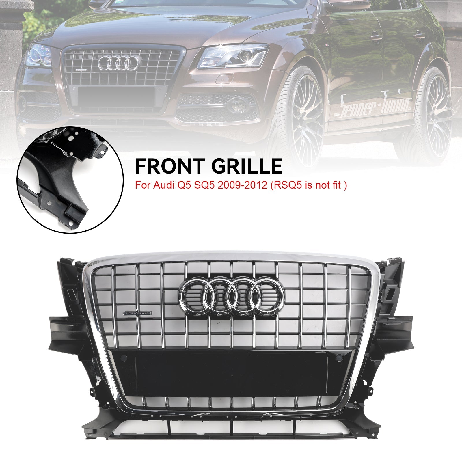 2009 2010 2011 2012 Audi Q5 SQ5 Front Bumper Grill Grille 8R0853651PT94 Chrome