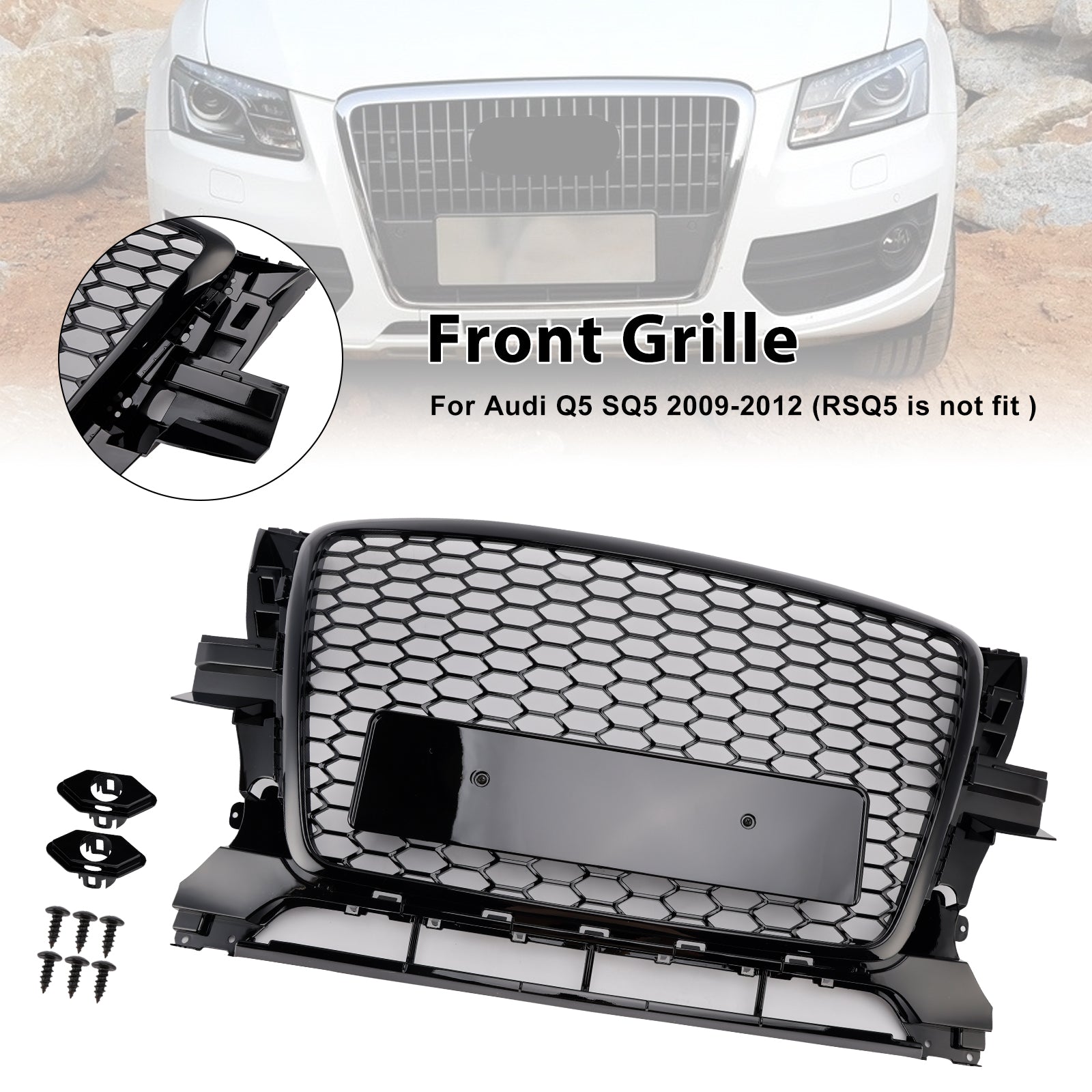 2009-2012 Audi Q5 Gloss Black Front Bumper Grill Grille 8R0853651B