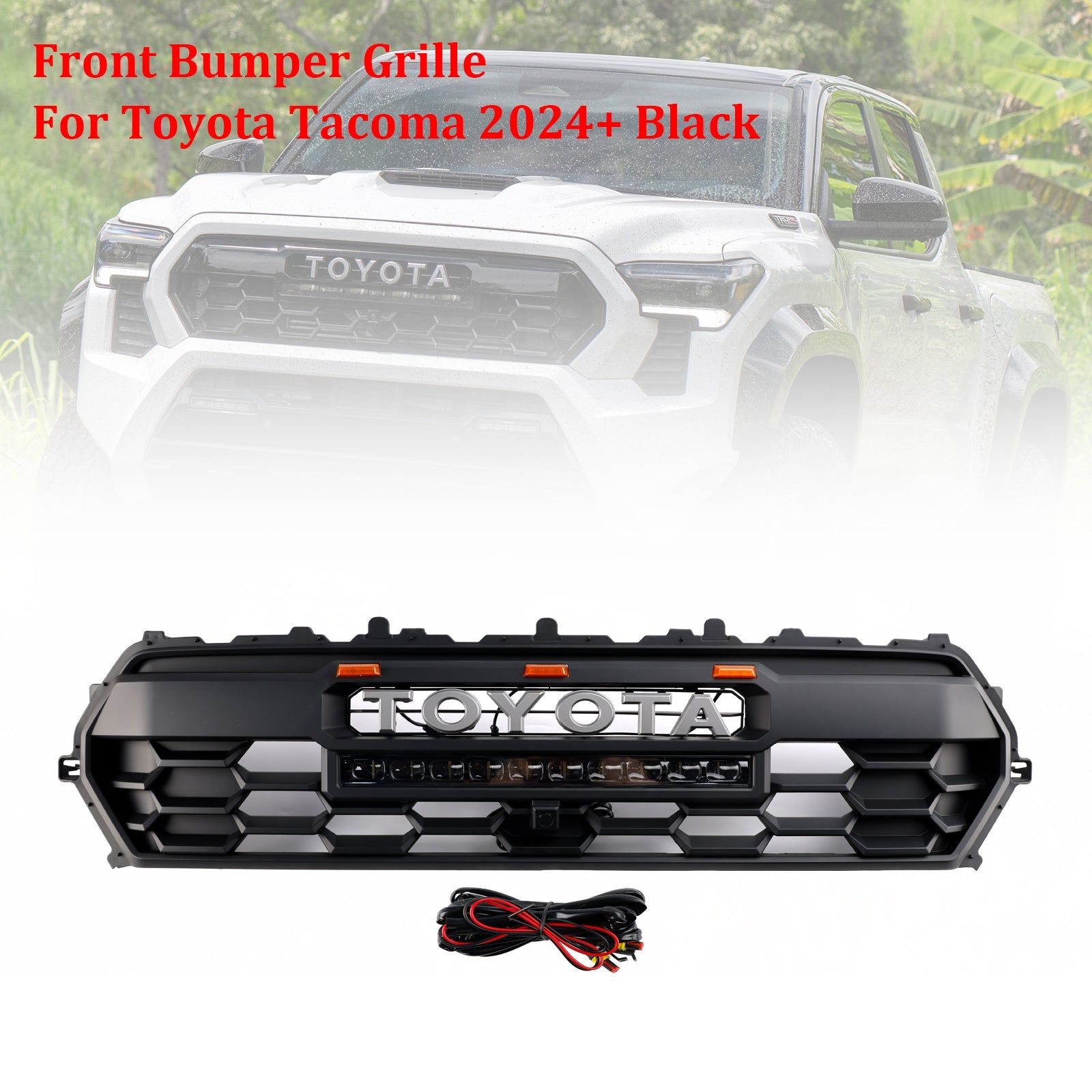 2024+ Toyota Tacoma Black Front Bumper Grille Grill With Led & Light Bar