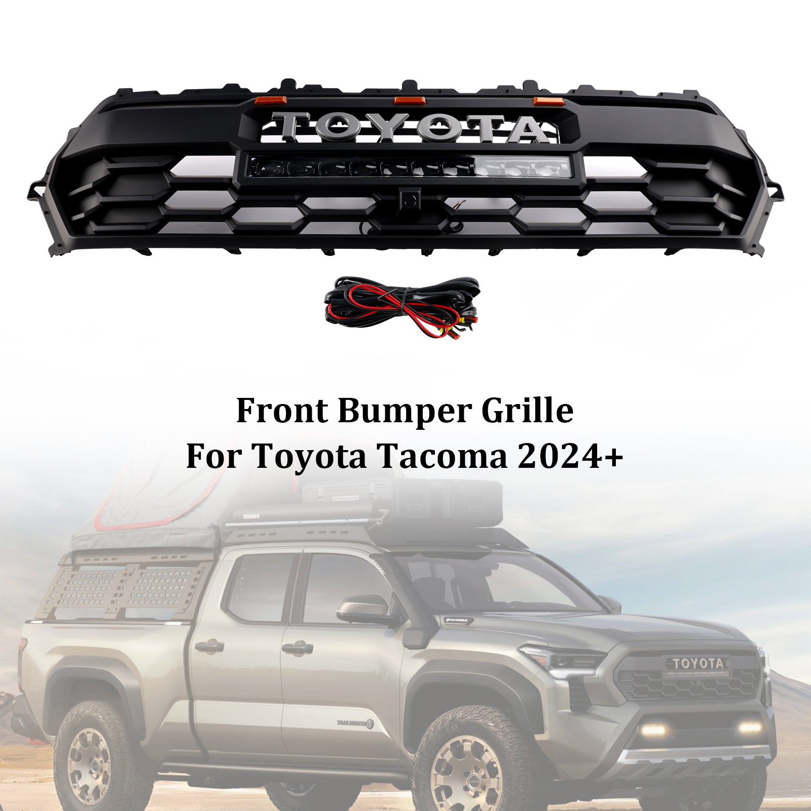 2024+ Toyota Tacoma Black Front Bumper Grille Grill With Led & Light Bar