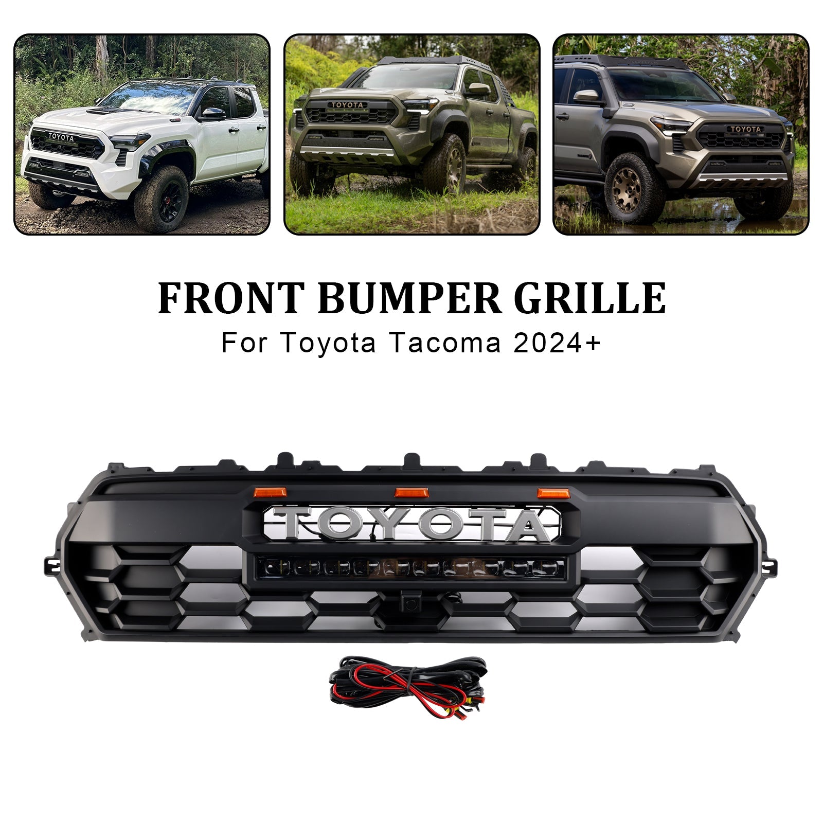 2024+ Toyota Tacoma Black Front Bumper Grille Grill With Led & Light Bar