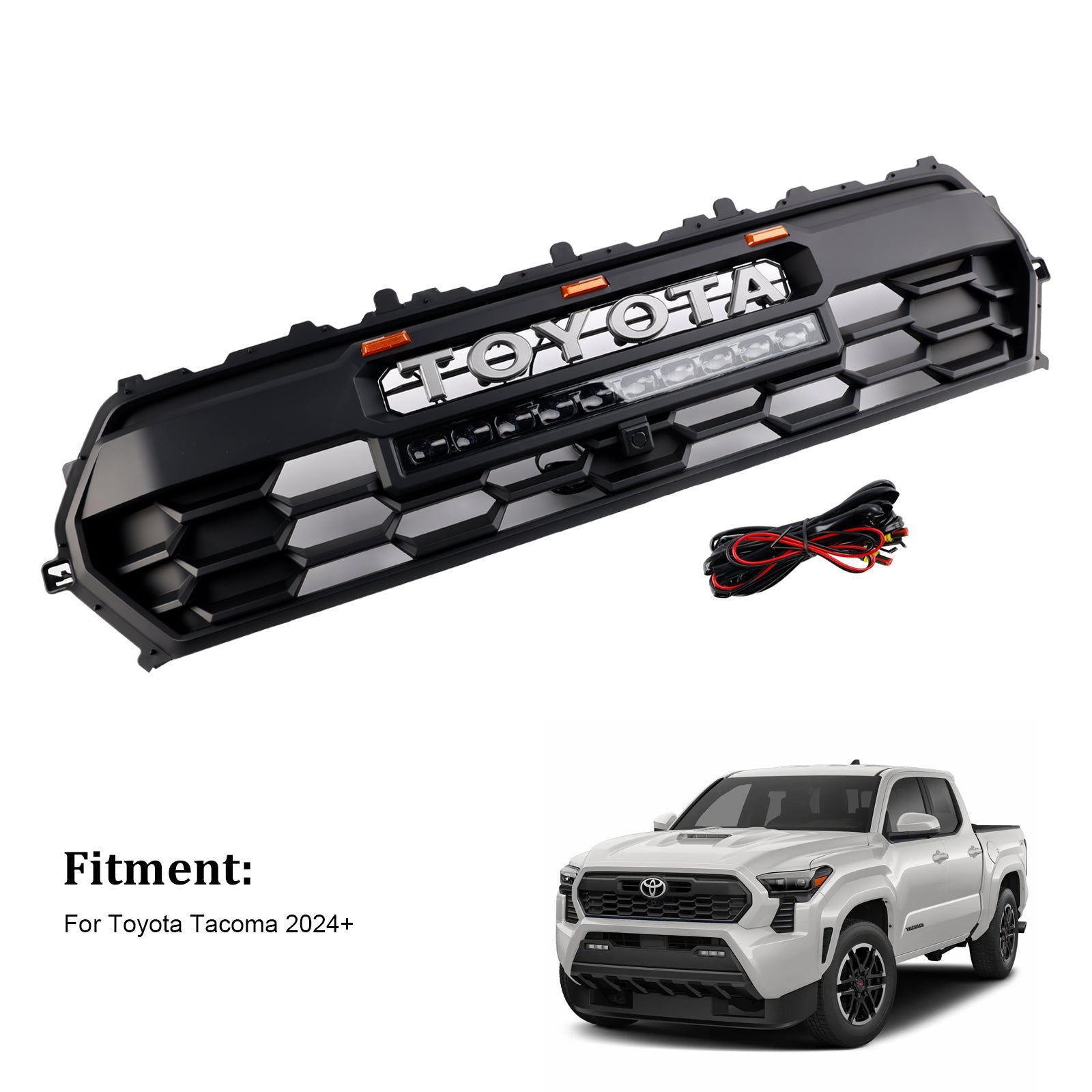 2024+ Toyota Tacoma Black Front Bumper Grille Grill With Led & Light Bar