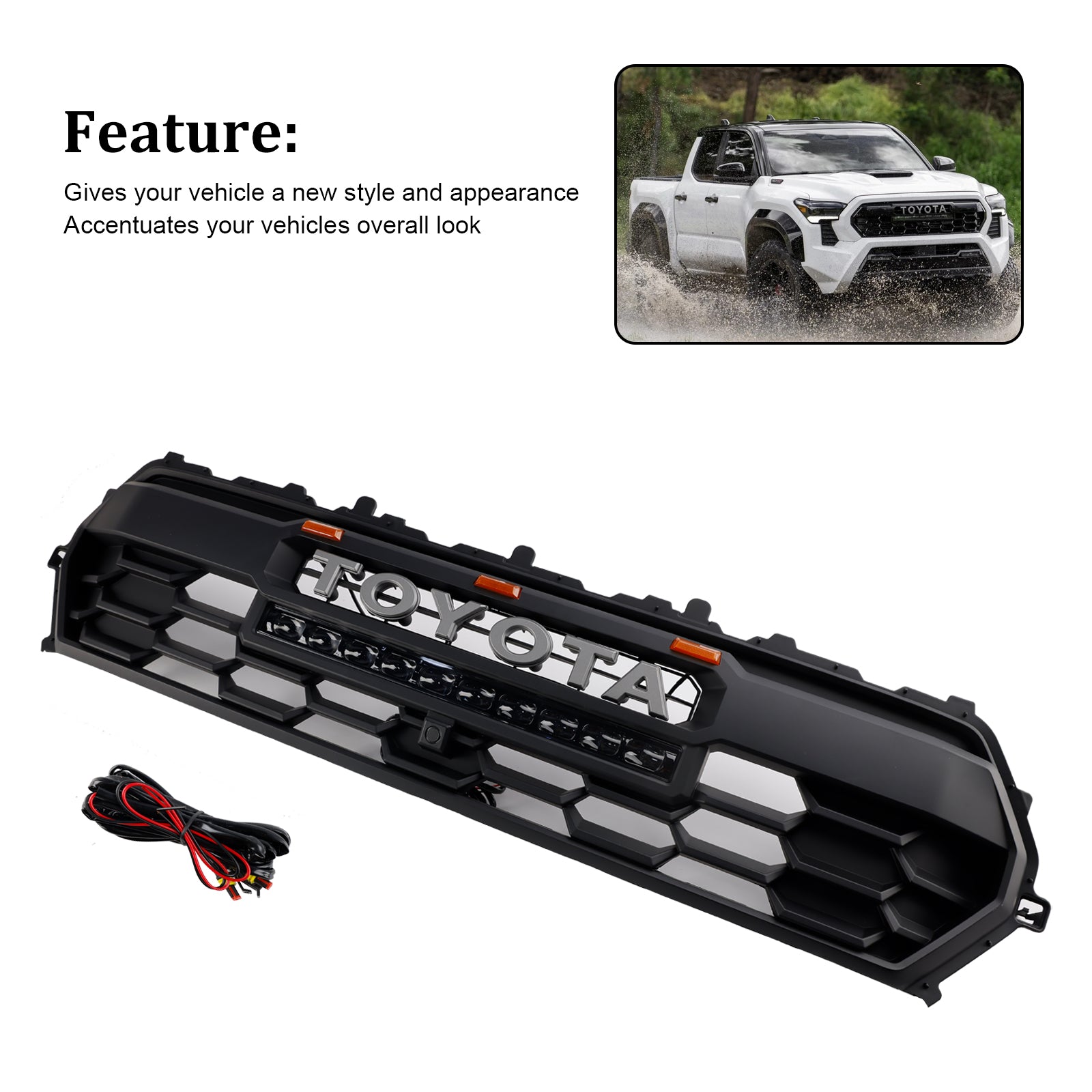 2024+ Toyota Tacoma Black Front Bumper Grille Grill With Led & Light Bar