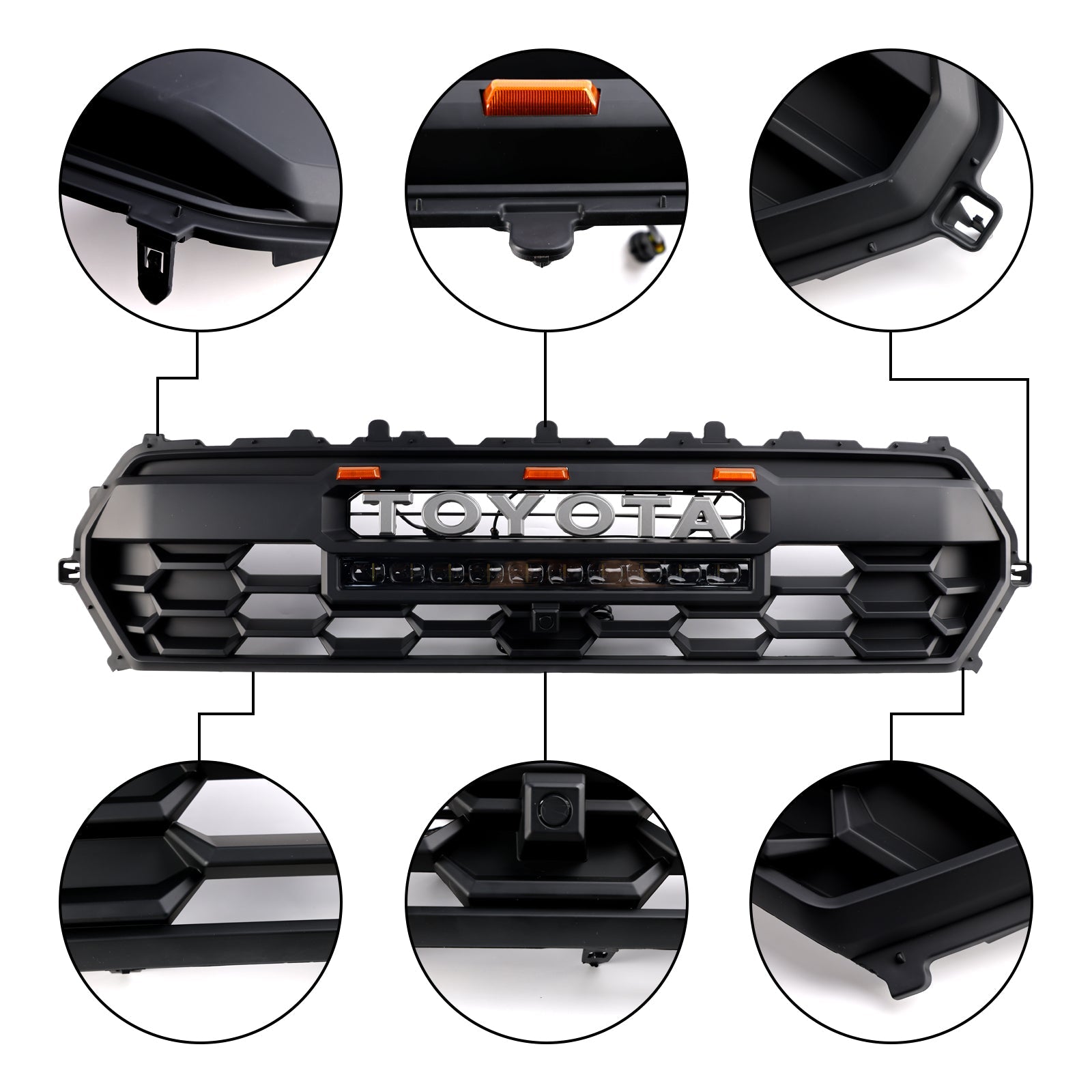 2024+ Toyota Tacoma Black Front Bumper Grille Grill With Led & Light Bar