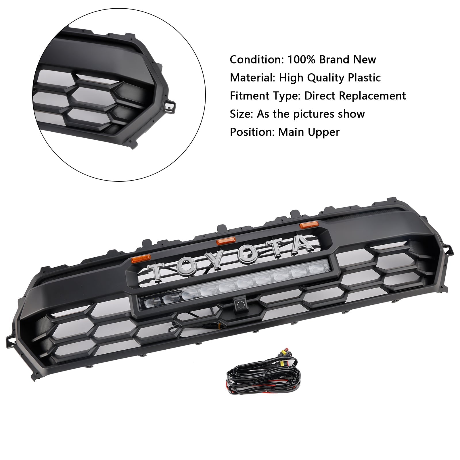 2024+ Toyota Tacoma Black Front Bumper Grill Grille With Led & Light Bar