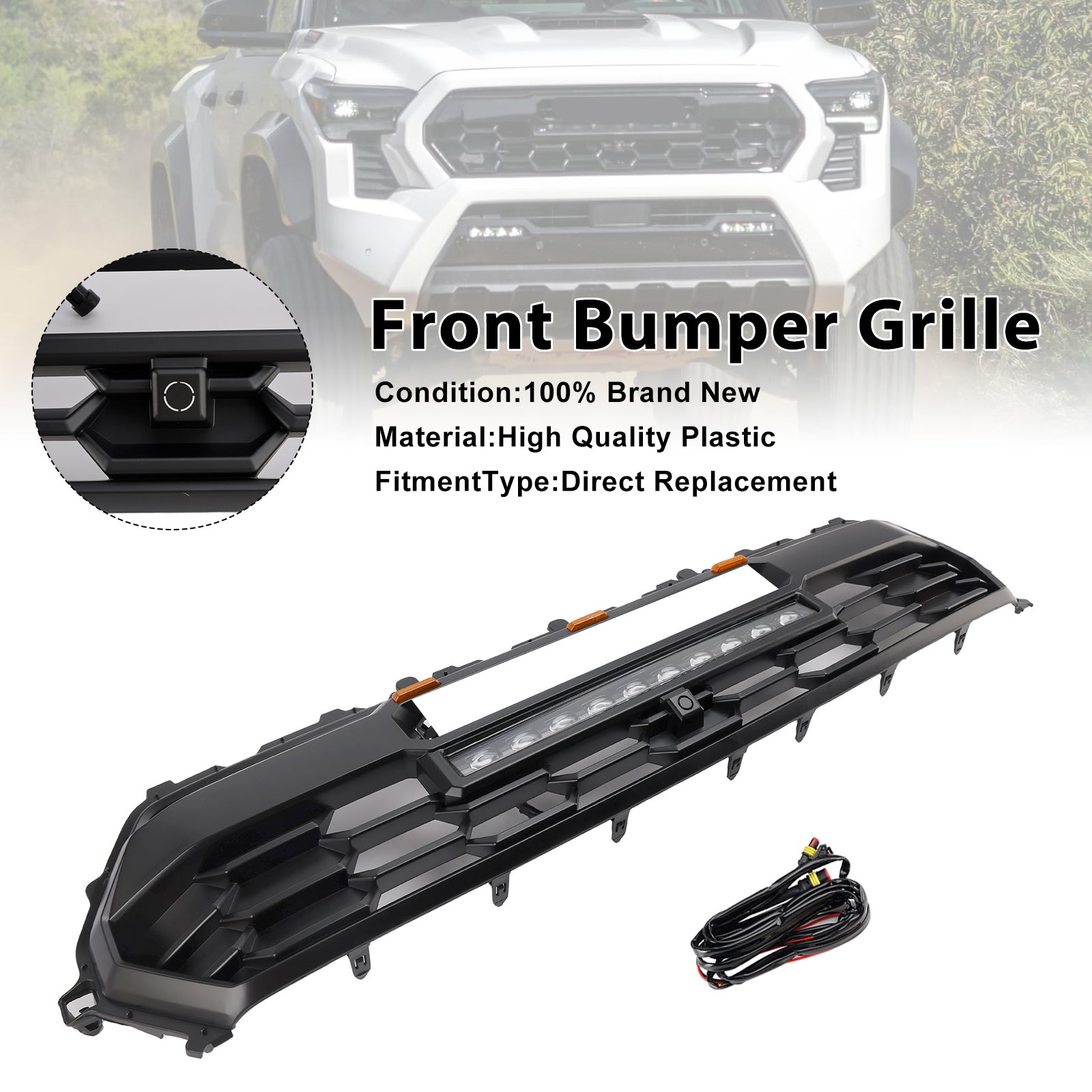 2024+ Toyota Tacoma With Led & Light Bar Black Front Bumper Grill Grille