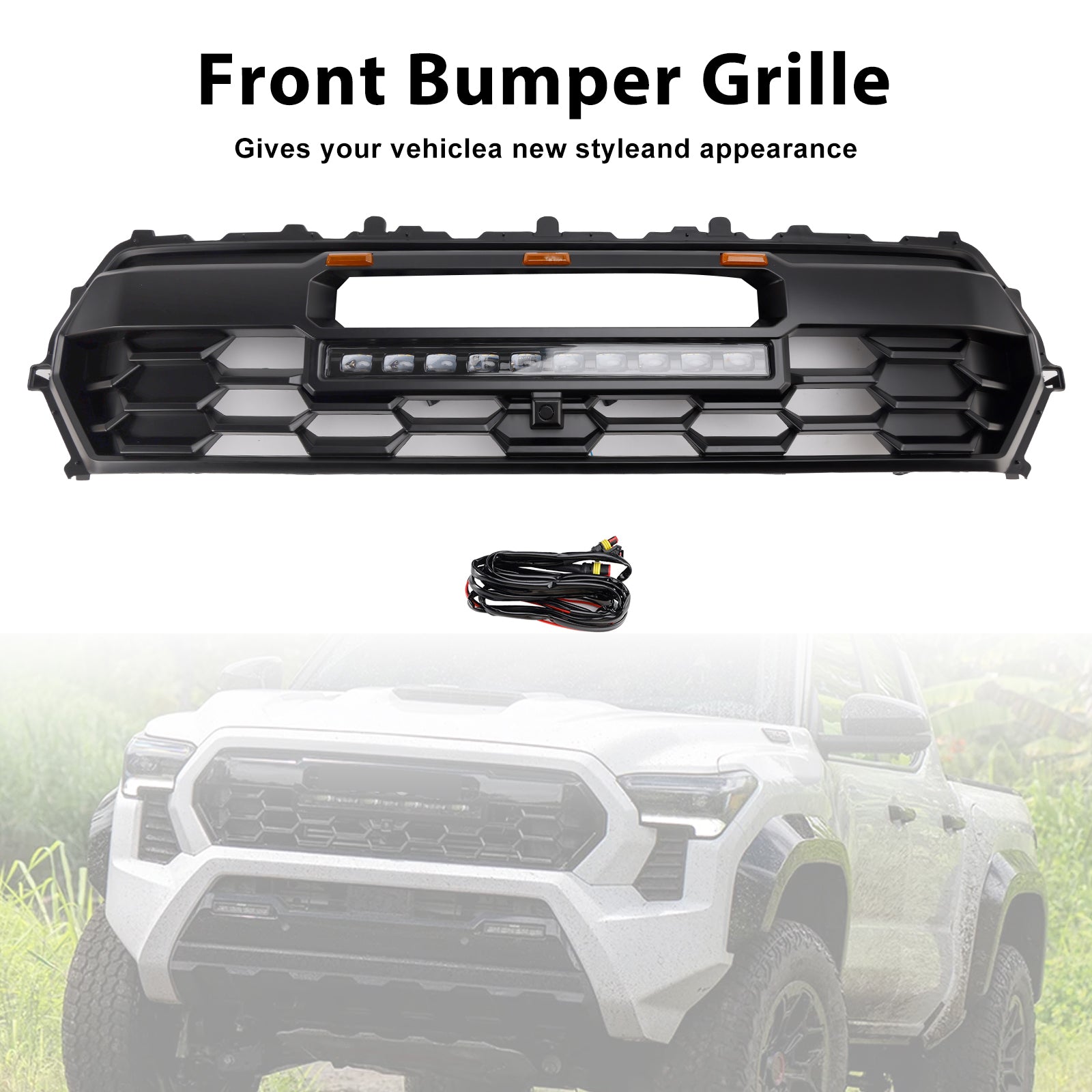 2024+ Toyota Tacoma With Led & Light Bar Black Front Bumper Grill Grille