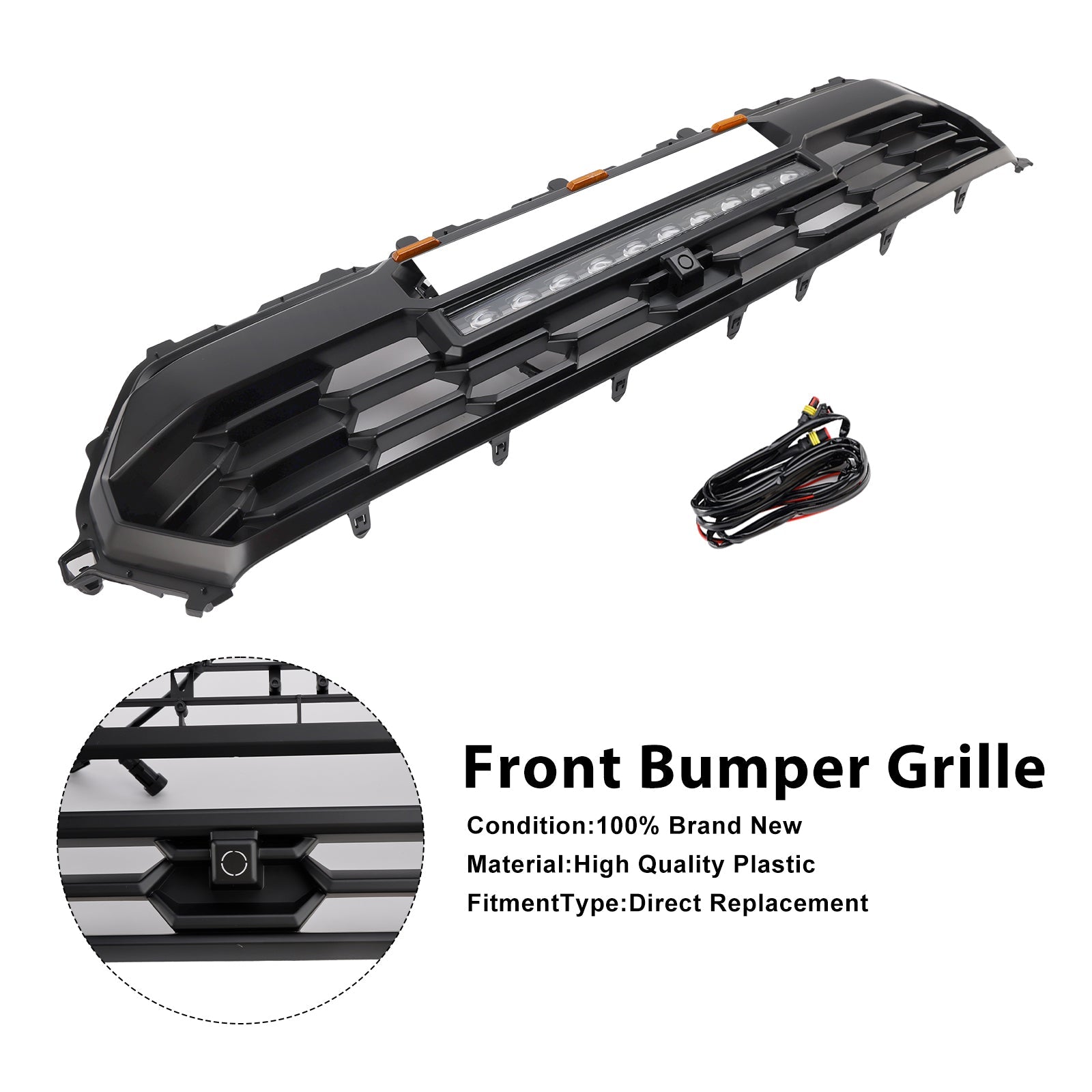 2024+ Toyota Tacoma With Led & Light Bar Black Front Bumper Grill Grille