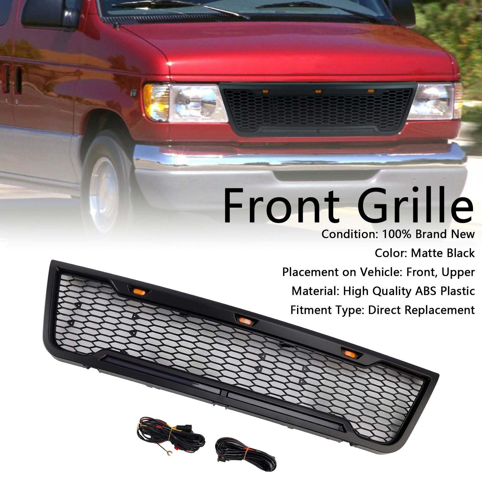 2003-2007 Ford E150 E250 E350 With Led Black Front Bumper Grill Grille