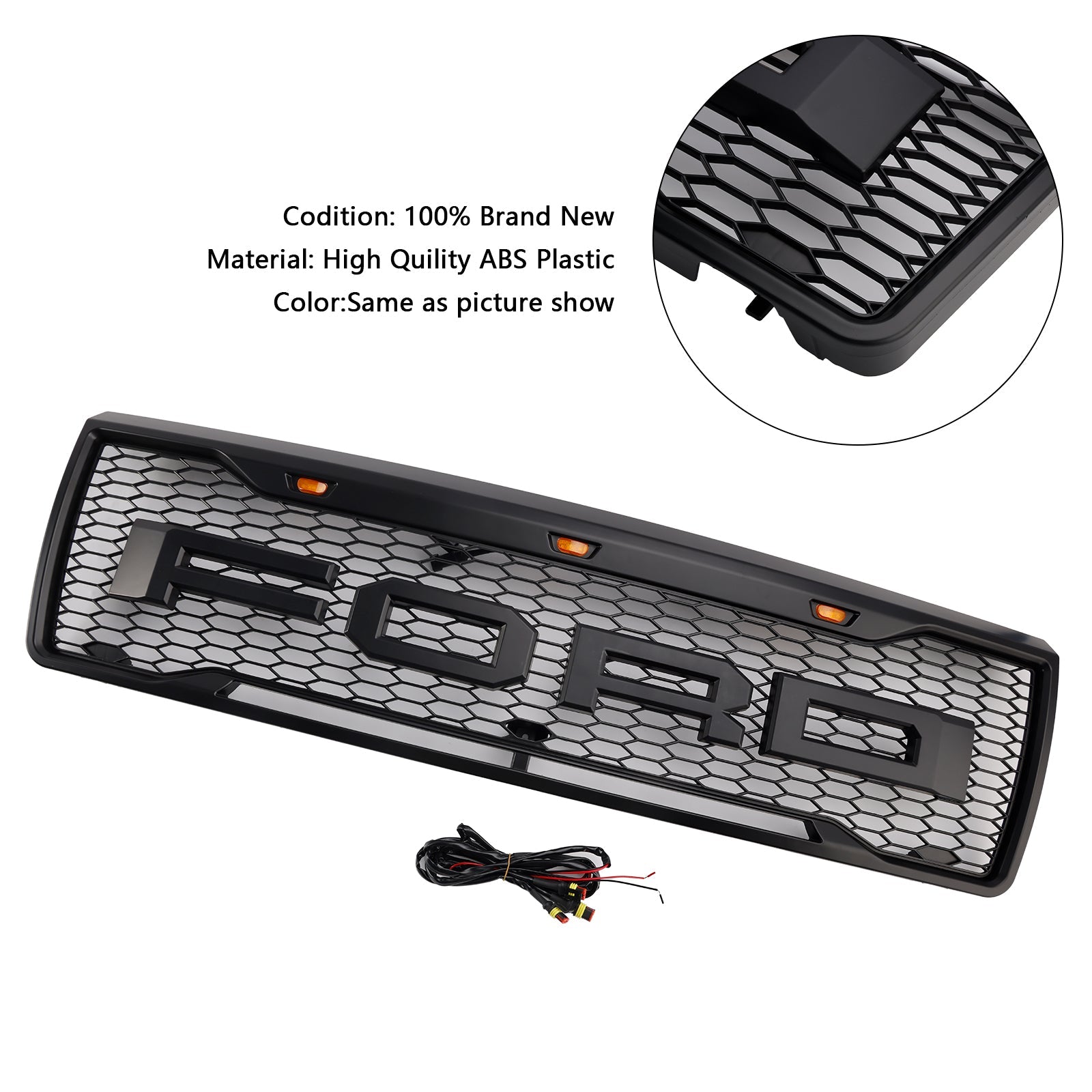 1992-1996 Ford F150 W/ Led Matte Black Front Honeycomb Bumper Grille Grill