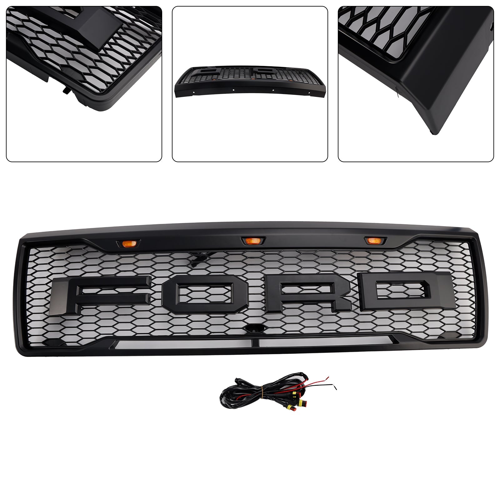 1992-1996 Ford F150 W/ Led Matte Black Front Honeycomb Bumper Grille Grill